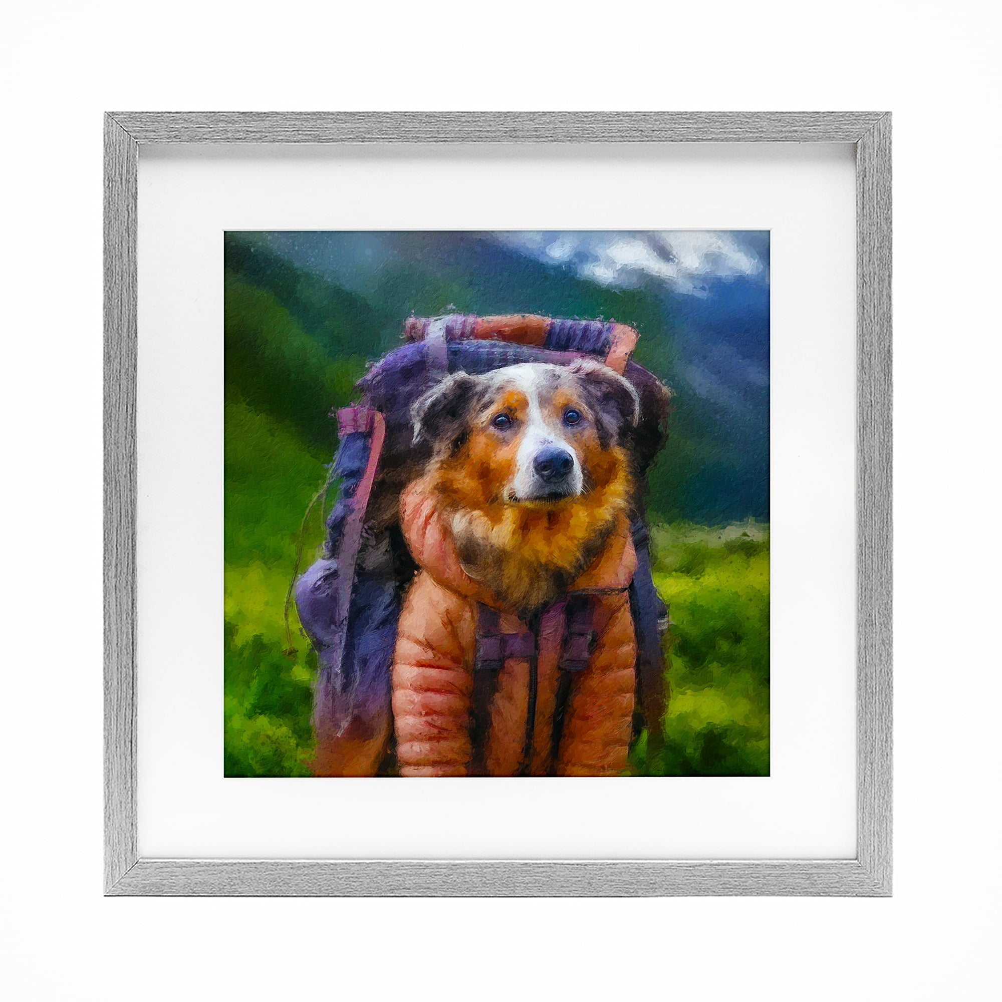 Stupell Industries Backpacking Hiker Dog Gray Framed Print Under Glass, design by Sean Parnell
