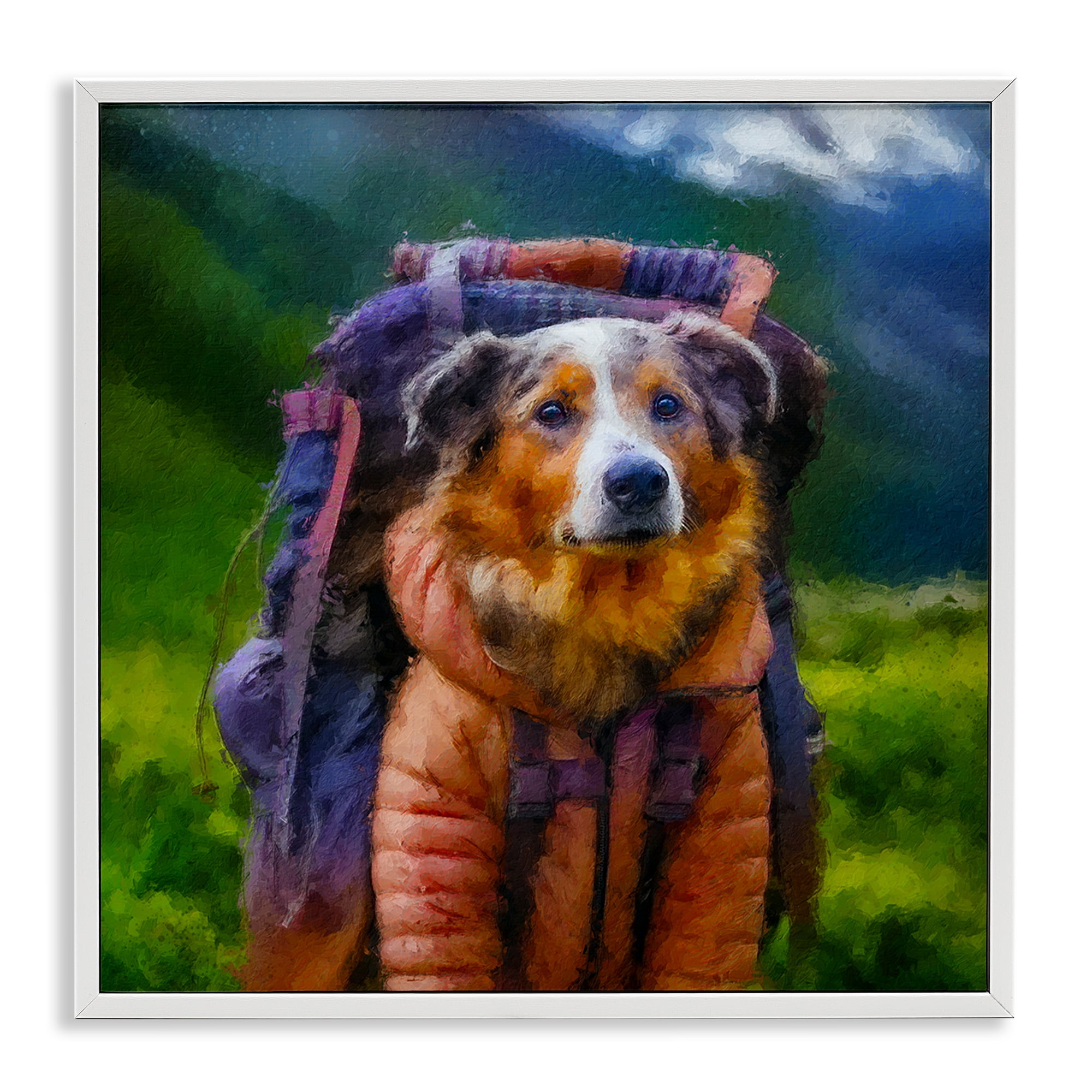 Stupell Industries Backpacking Hiker Dog White Framed Giclee Art, design by Sean Parnell