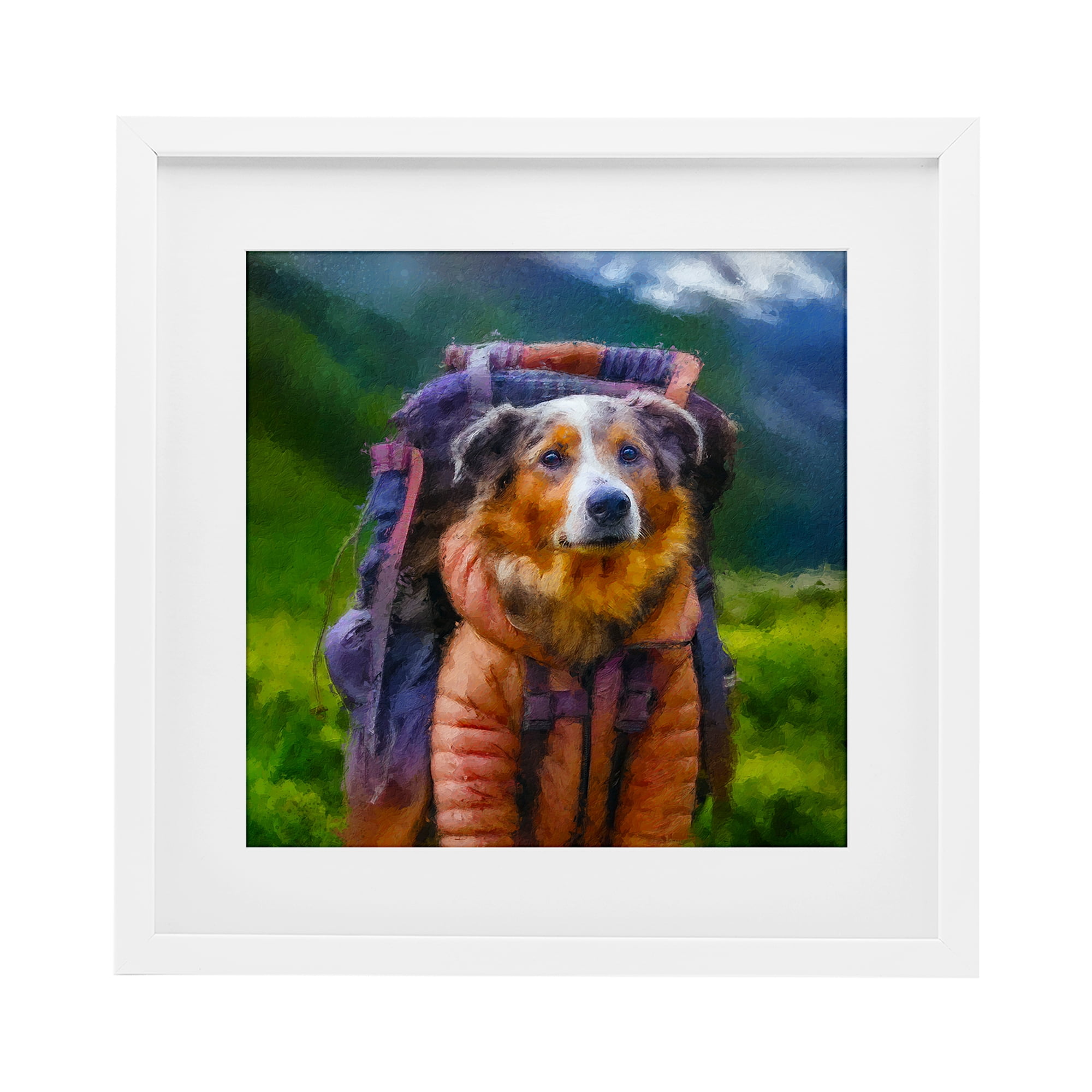 Stupell Industries Backpacking Hiker Dog White Framed Print Under Glass, design by Sean Parnell