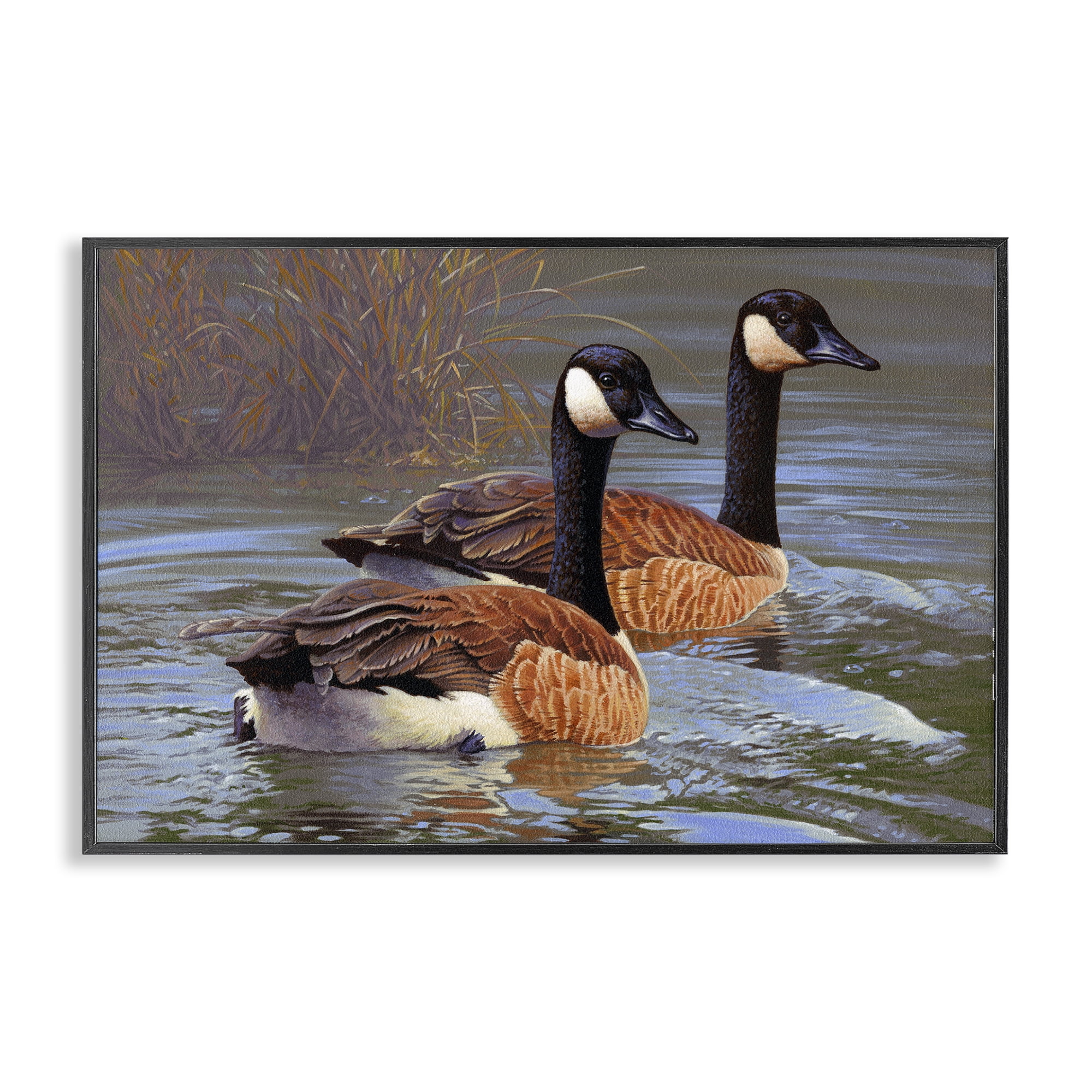 Stupell Industries Backwater Canada Geese Animals Painting Black Framed Art Print Wall Art, 18 x 12