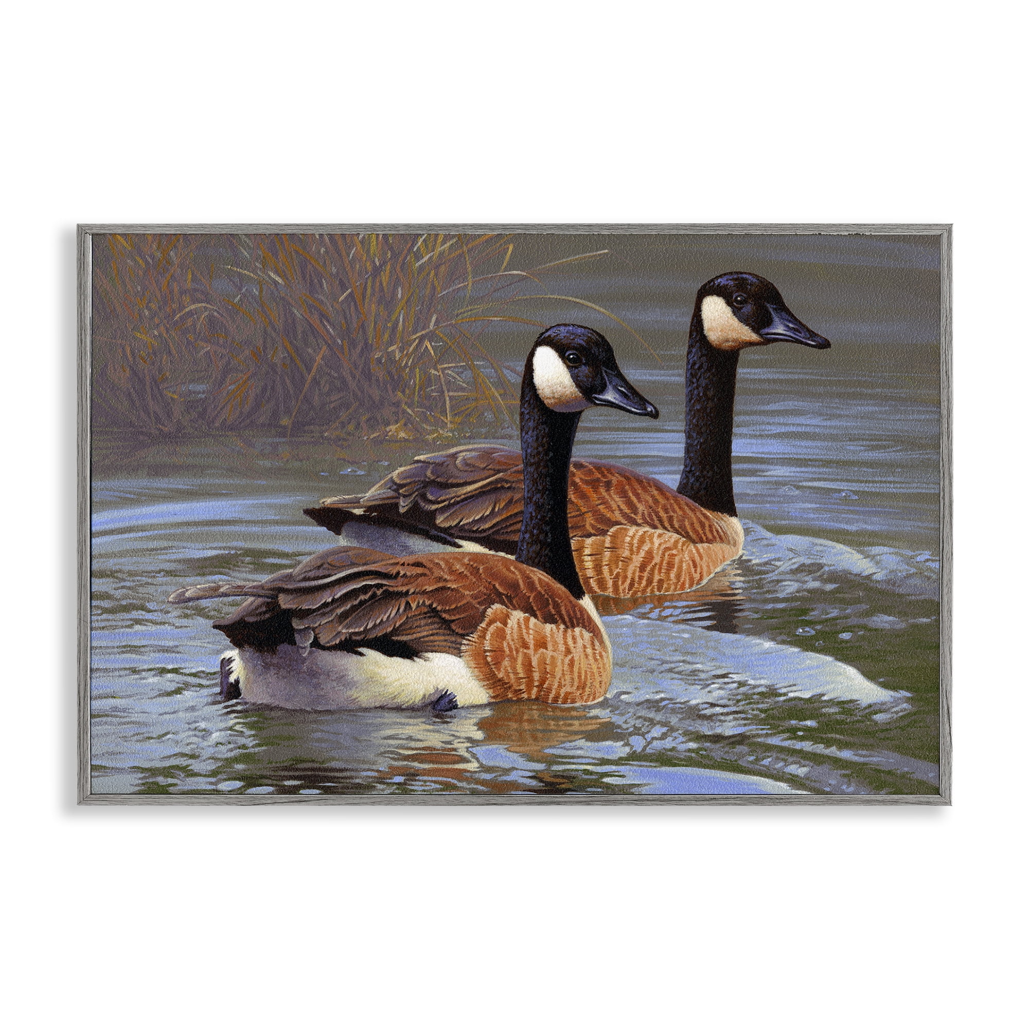 Stupell Industries Backwater Canada Geese Animals Painting Gray Framed Art Print Wall Art, 30 x 20