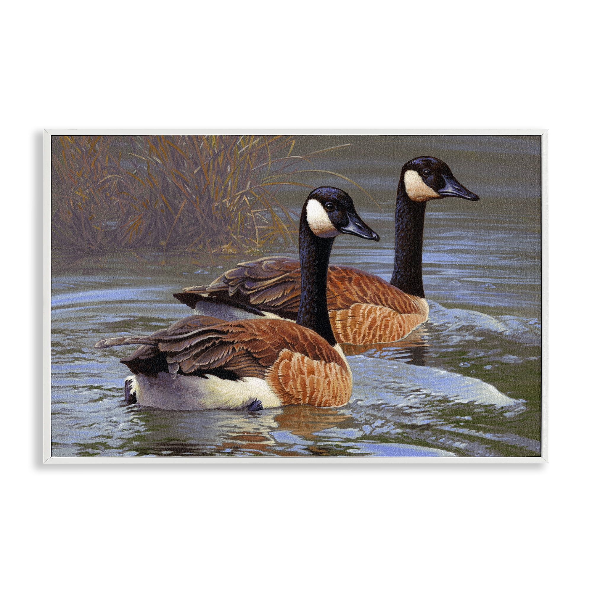 Stupell Industries Backwater Canada Geese Animals Painting White Framed Art Print Wall Art, 30 x 20