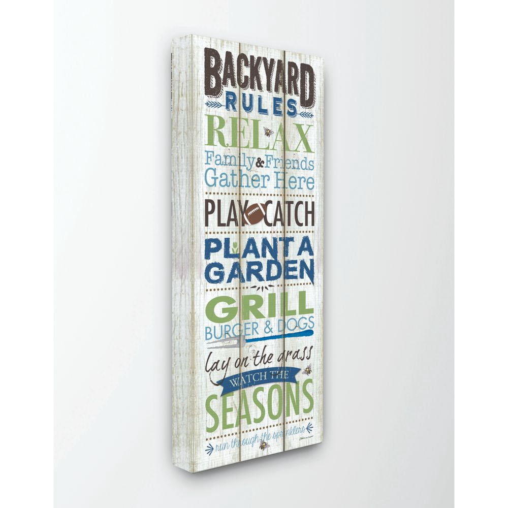 Stupell Industries Backyard Rules Word Family Wood Textured Word Design Canvas Wall Art by Stephanie Workman Marrott