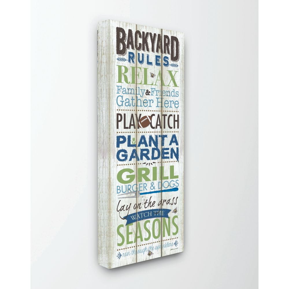 Stupell Industries Backyard Rules Word Family Wood Textured Word Design Canvas Wall Art by Stephanie Workman Marrott
