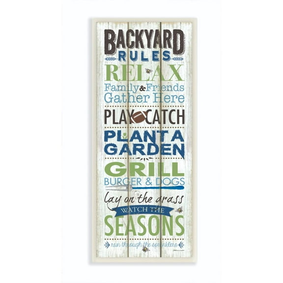 Stupell Industries Backyard Rules Word Family Wood Textured Word Design Wall Plaque Art by Stephanie Workman Marrott