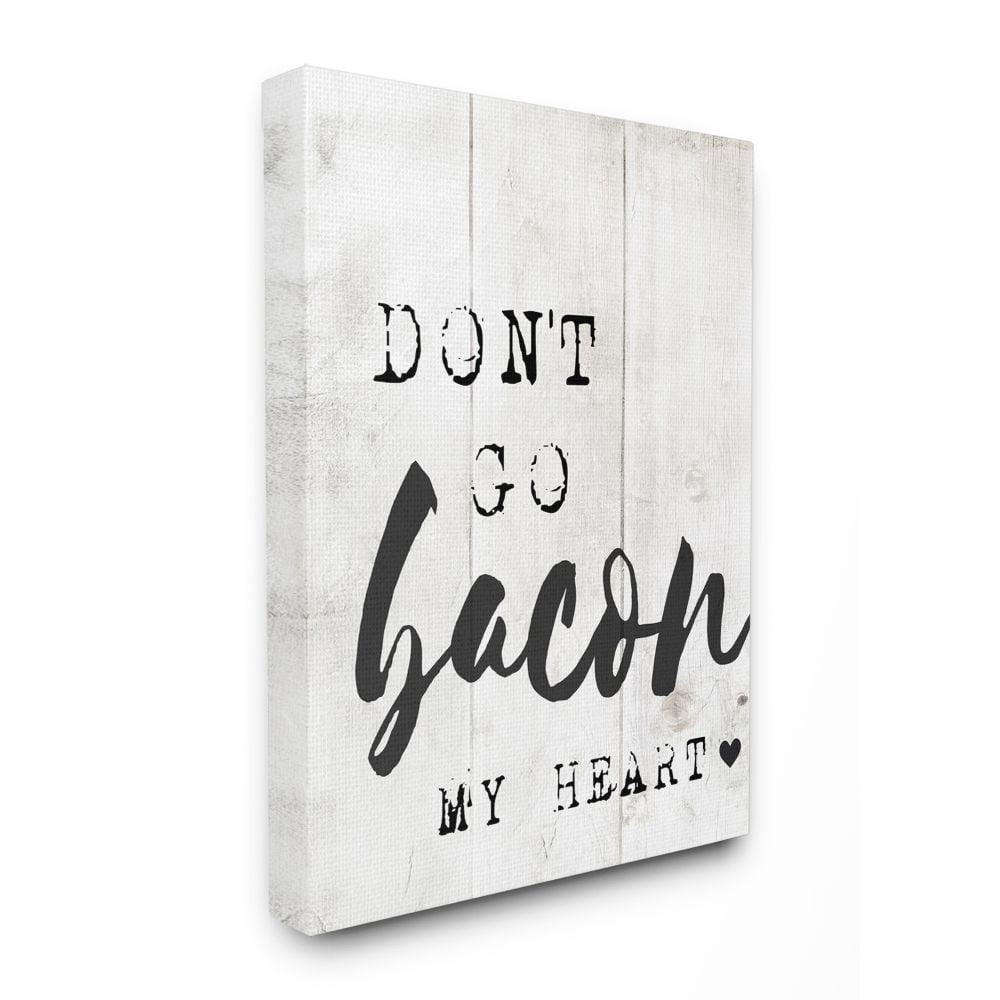 Stupell Industries Bacon My Heart Funny Word Kitchen Dining Room Wood Textured Design Canvas Wall Art by Daphne Polselli