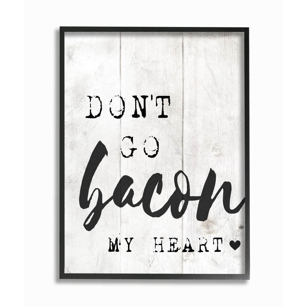 Stupell Industries Bacon My Heart Funny Word Kitchen Dining Room Wood Textured Design Framed Giclee Texturized Art by Daphne Polselli