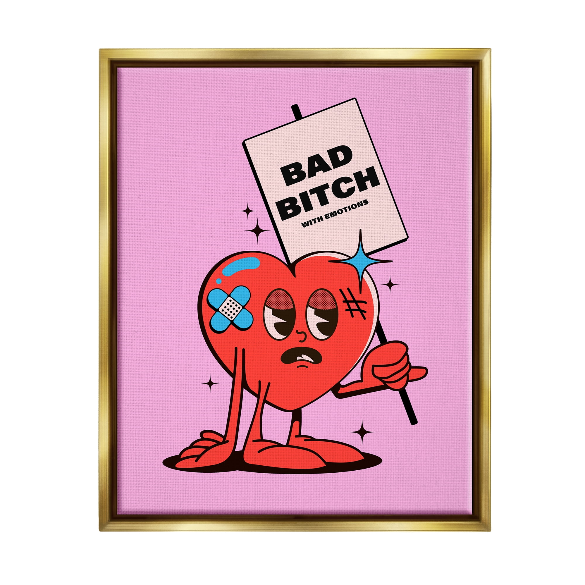 Stupell Industries Bad B*tch Emotional Heart Abstract Painting Gold Floater Framed Canvas Art Print Wall Art, 25 x 31