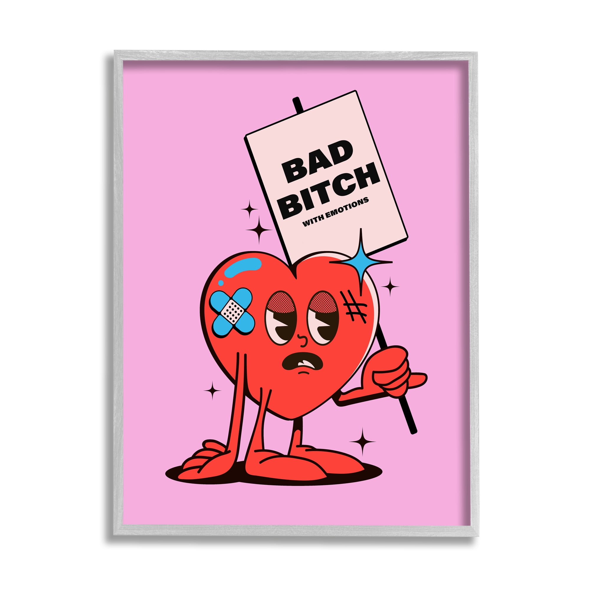 Stupell Industries Bad B*tch Emotional Heart Abstract Painting Gray Framed Art Print Wall Art, 11 x 14