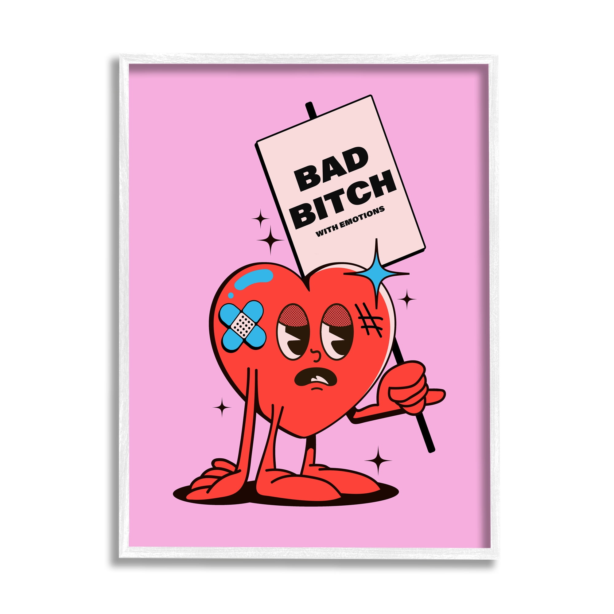 Stupell Industries Bad B*tch Emotional Heart Abstract Painting White Framed Art Print Wall Art, 11 x 14