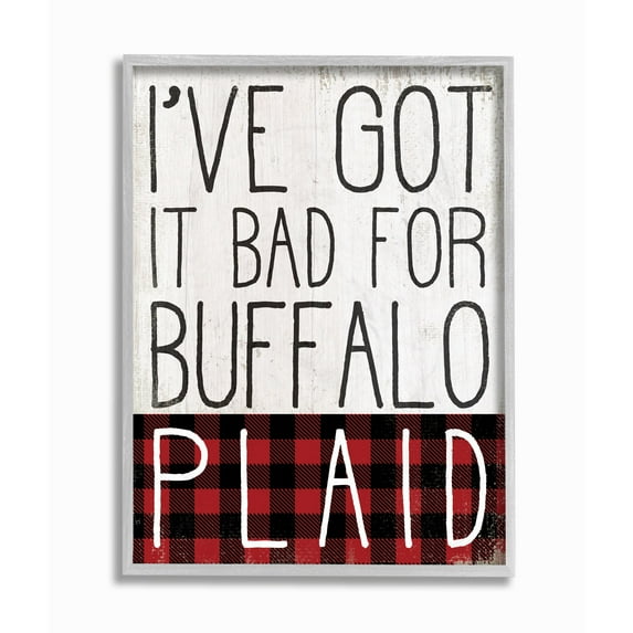 Stupell Industries Bad For Buffalo Plaid Funny Seasonal Autumn Fall Word Design Framed Wall Art by Daphne Polselli