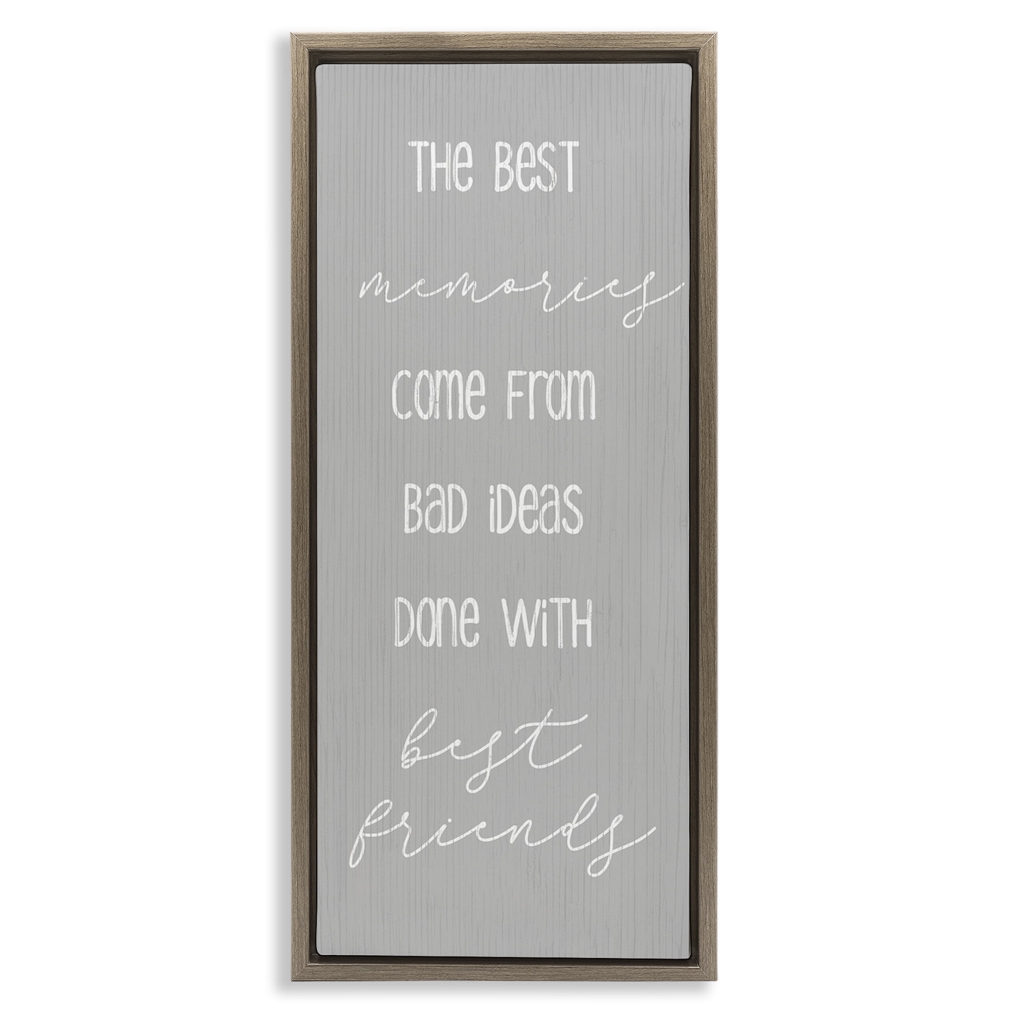 Stupell Industries Bad Ideas with Friends Typography Painting Brown Floater Framed Art Print Wall Art, 11 x 25