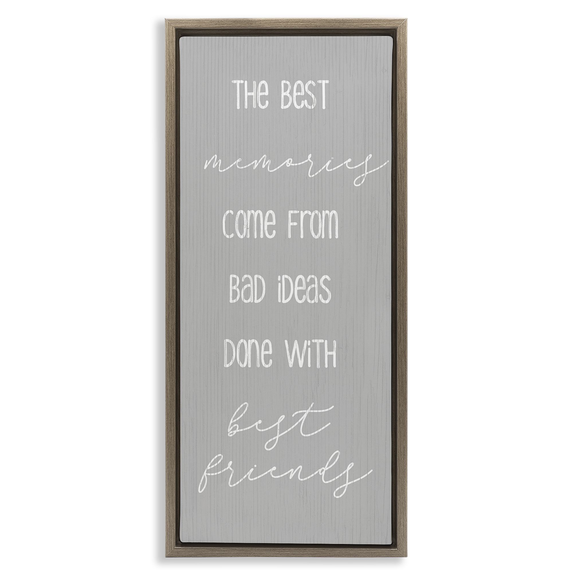 Stupell Industries Bad Ideas with Friends Typography Painting Brown Floater Framed Art Print Wall Art, 15 x 31