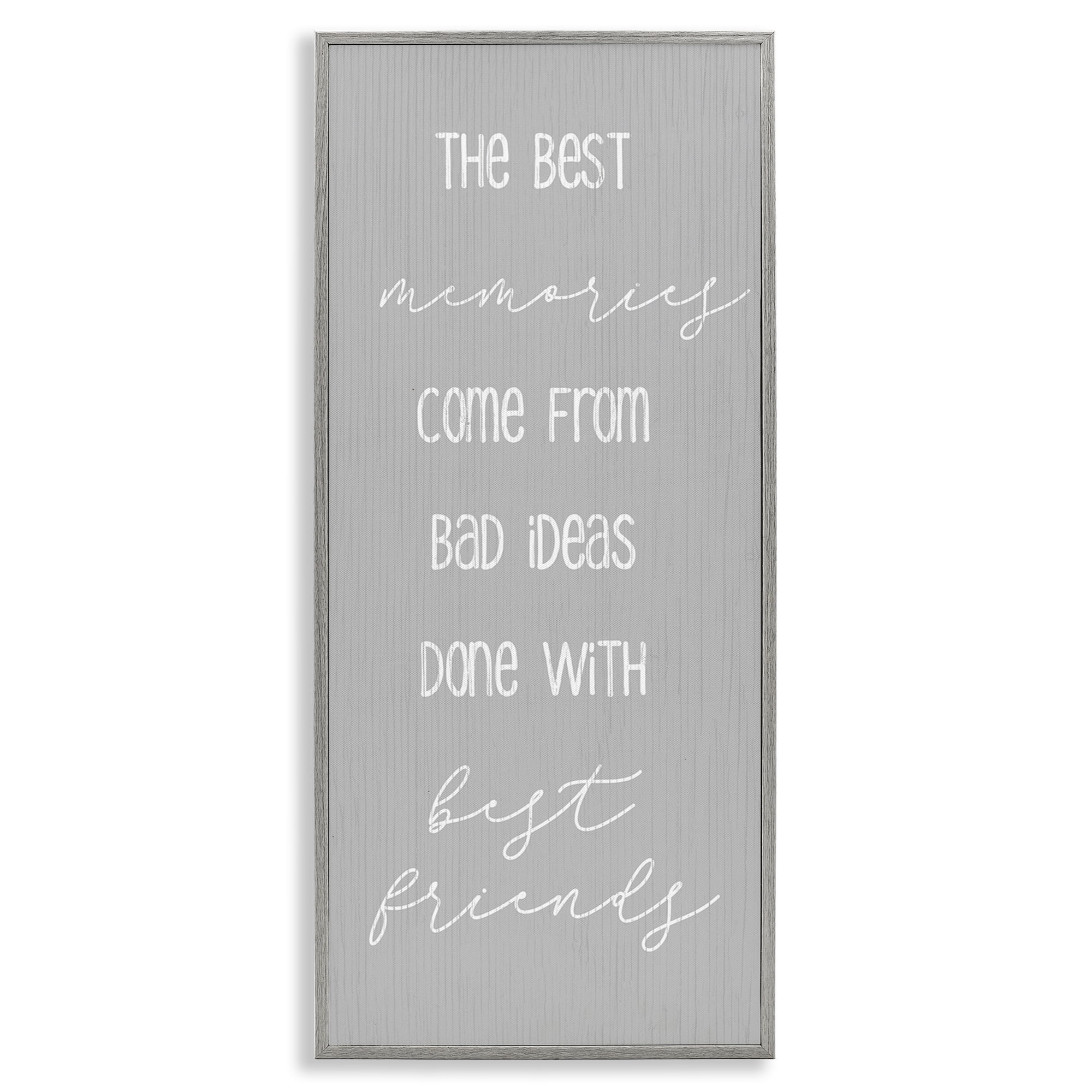Stupell Industries Bad Ideas with Friends Typography Painting Gray Framed Art Print Wall Art, 10 x 24