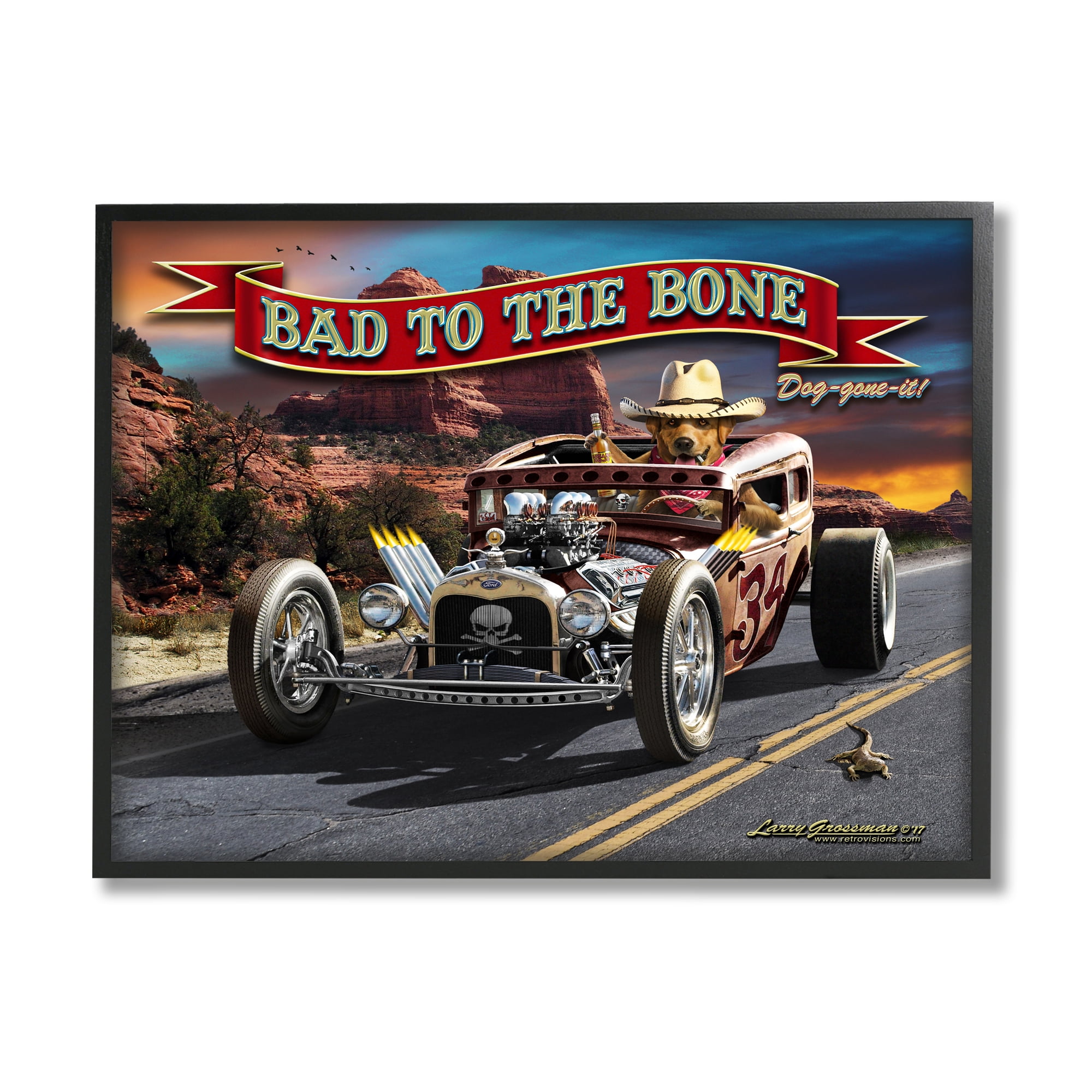 Stupell Industries Bad to the Bone Dog Transportation Painting Black Framed Art Print Wall Art, 14 x 11
