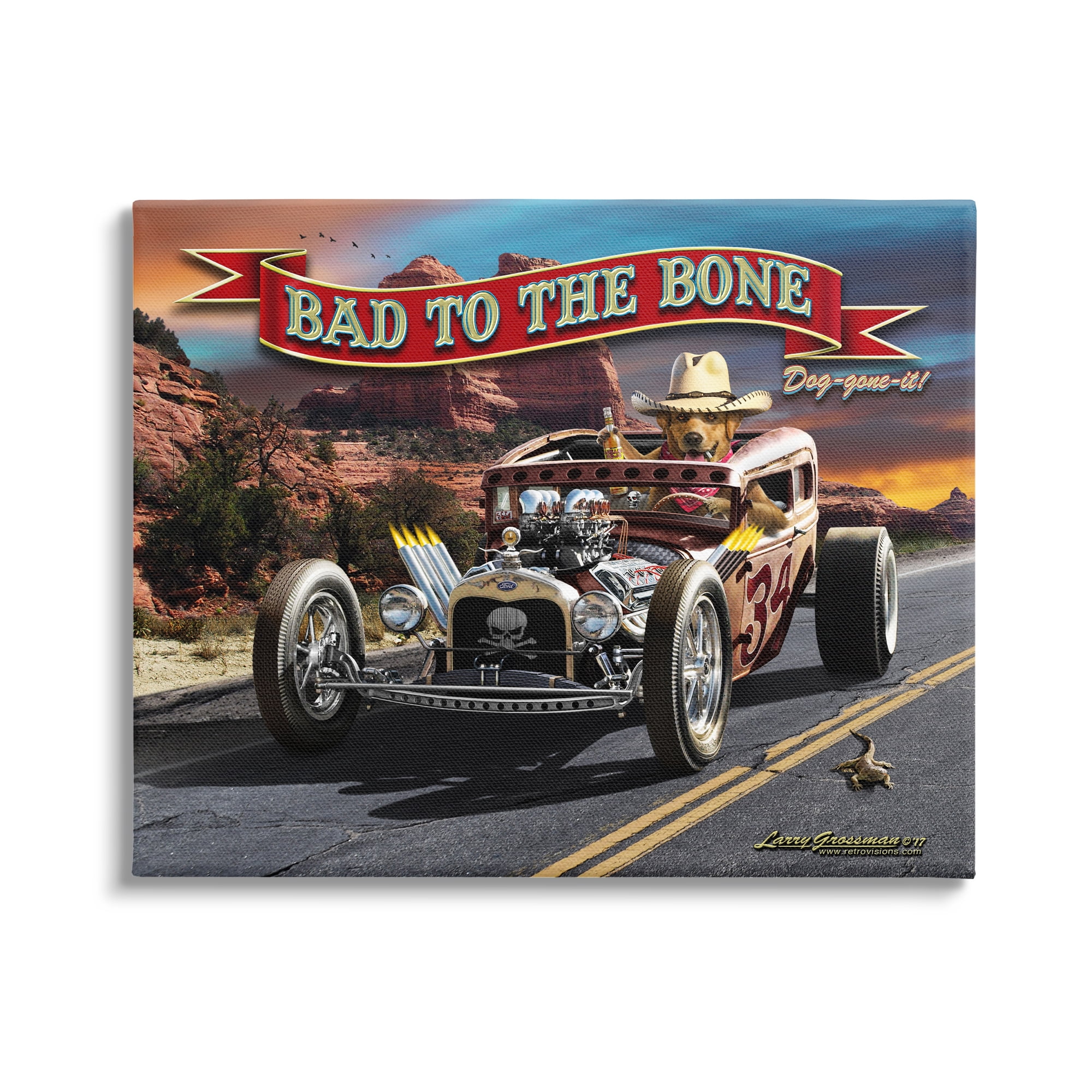 Stupell Industries Bad to the Bone Dog Transportation Painting Gallery Wrapped Canvas Art Print Wall Art, 30 x 24