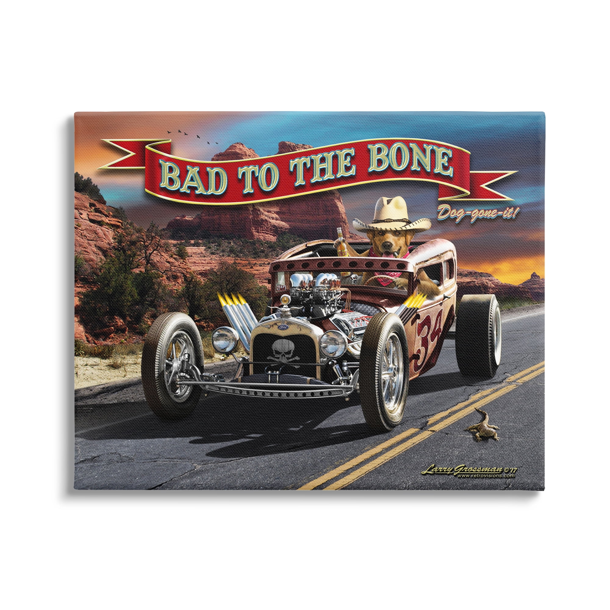 Stupell Industries Bad to the Bone Dog Transportation Painting Gallery Wrapped Canvas Art Print Wall Art, 48 x 36