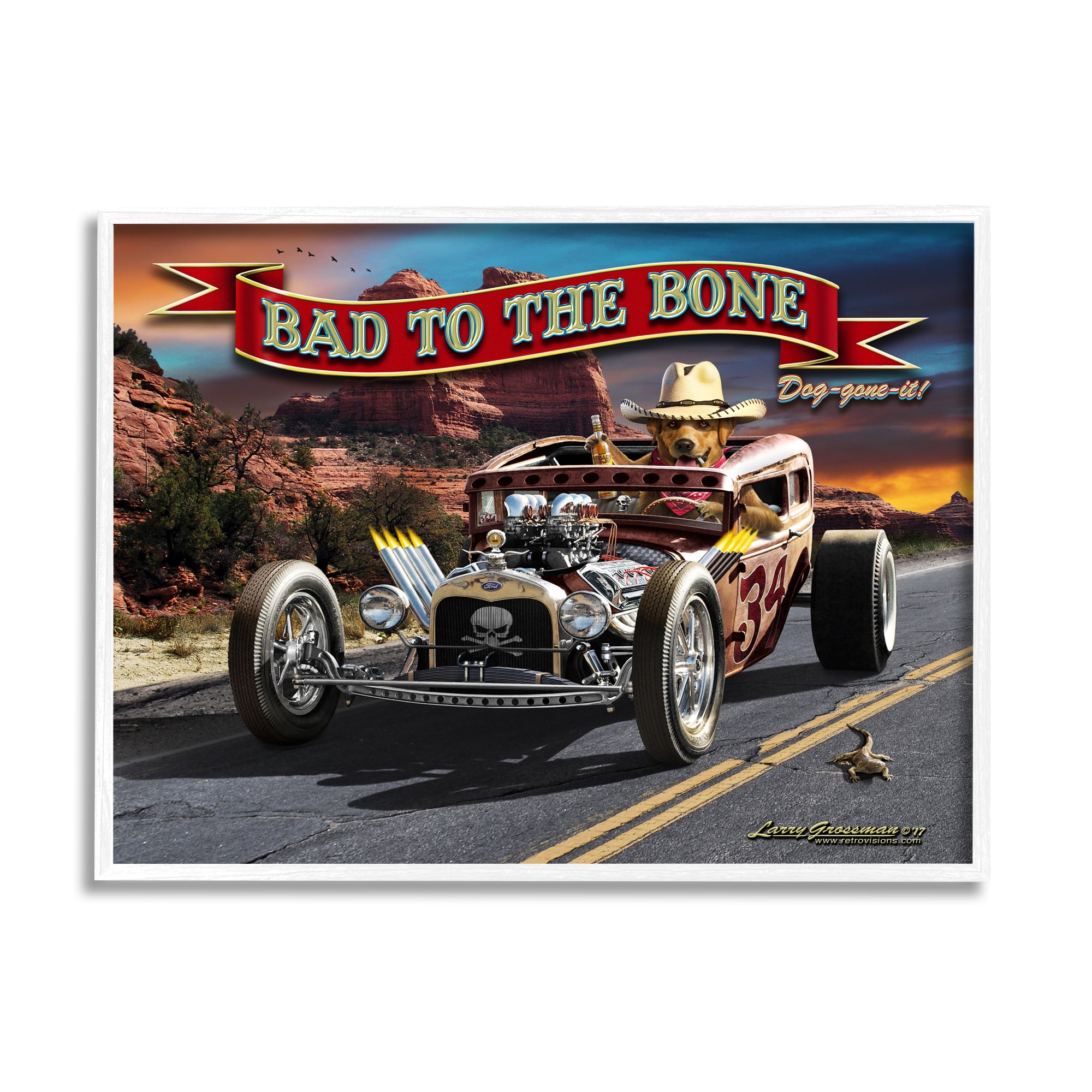 Stupell Industries Bad to the Bone Dog Transportation Painting White Framed Art Print Wall Art, 30 x 24