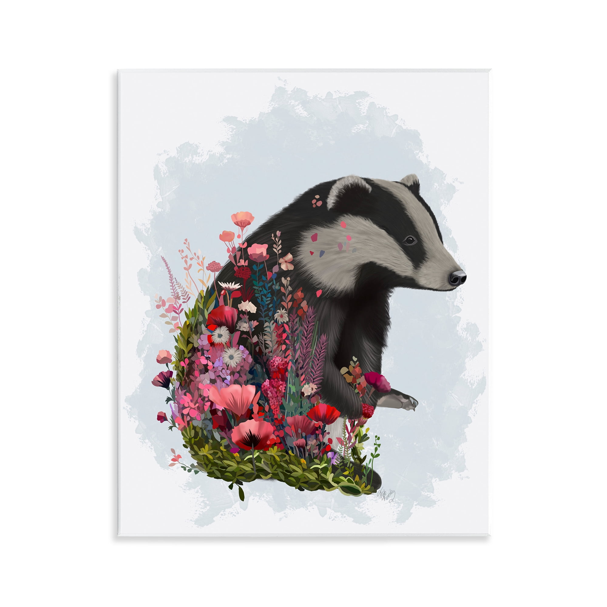 Stupell Industries Badger with Garden Blooms Botanical & Floral Painting Unframed Art Print Wall Art, 11 x 14