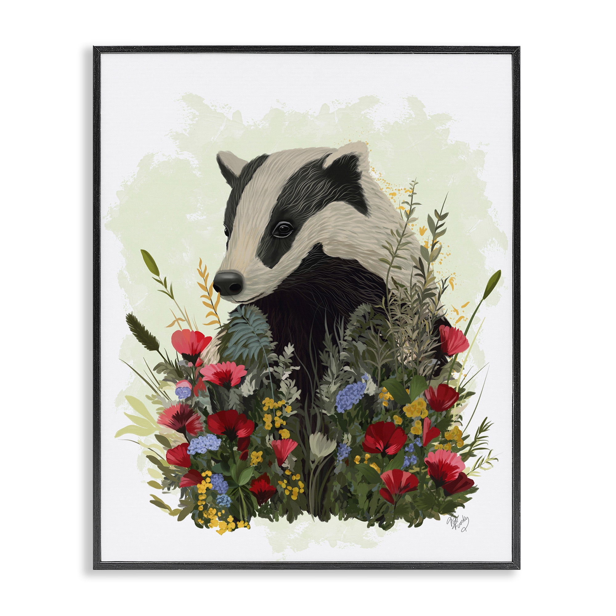 Stupell Industries Badger with Poppy Blossoms Animals & Insects Painting Black Framed Art Print Wall Art, 16 x 20