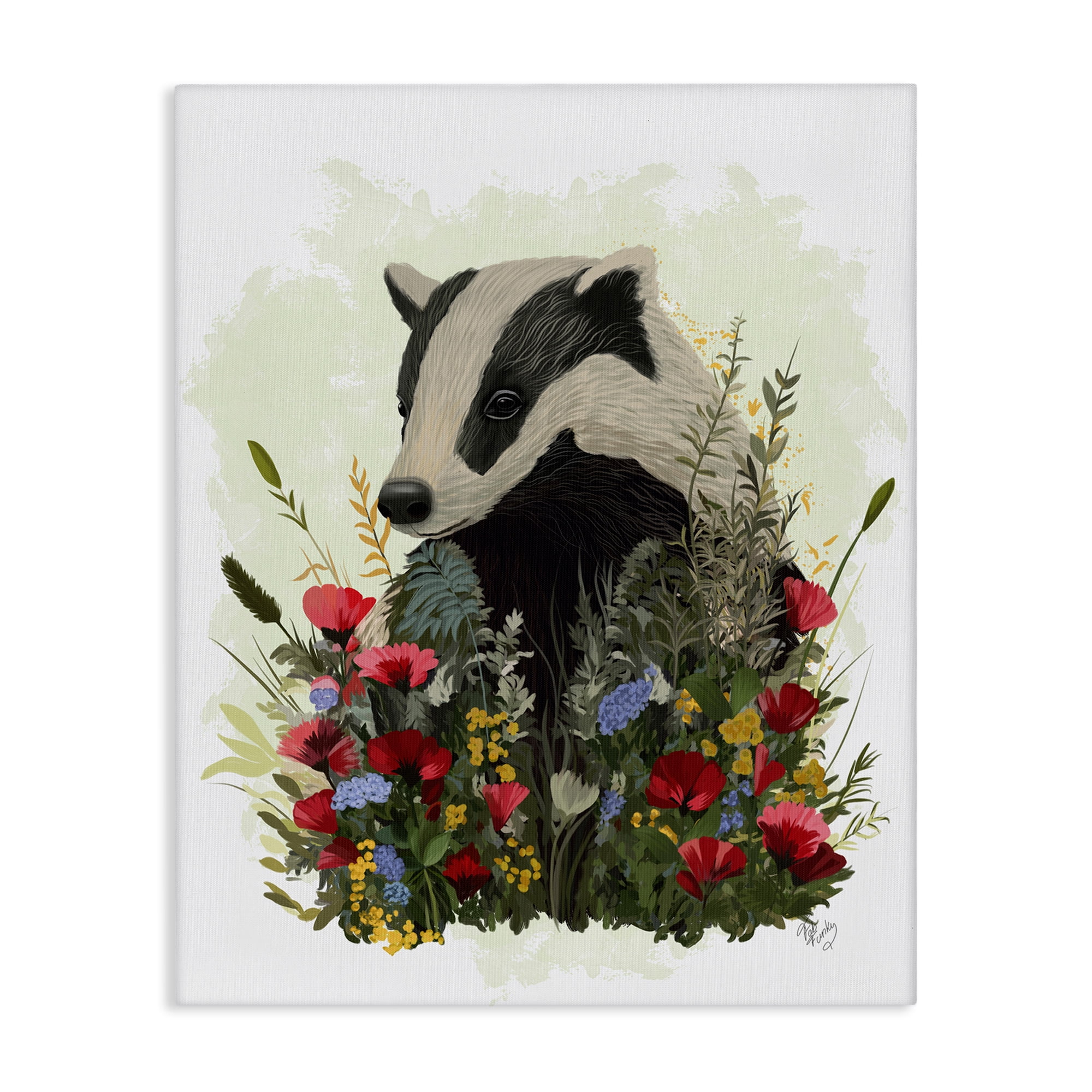 Stupell Industries Badger with Poppy Blossoms Animals & Insects Painting Gallery Wrapped Canvas Art Print Wall Art, 24 x 30