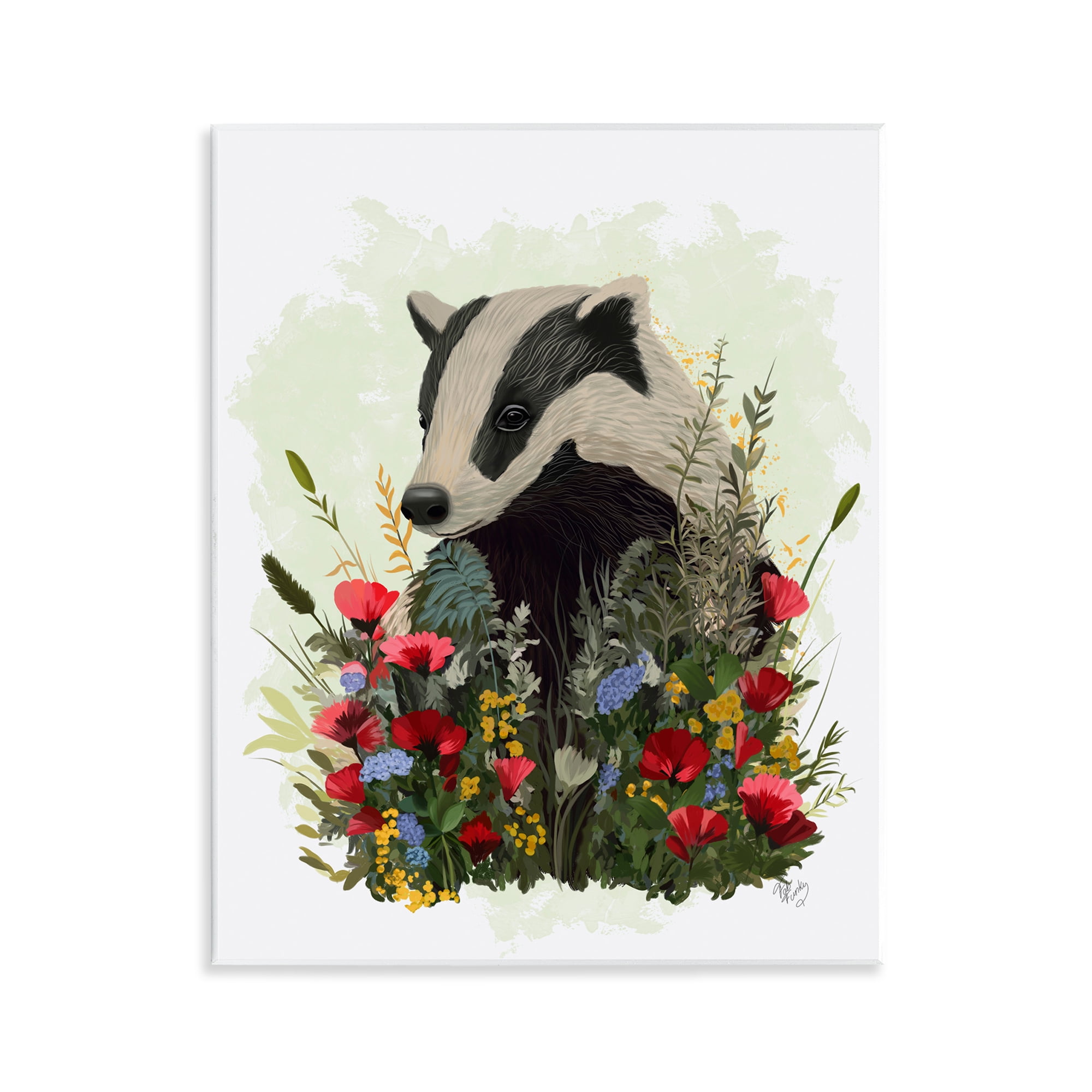 Stupell Industries Badger with Poppy Blossoms Animals & Insects Painting Unframed Art Print Wall Art, 11 x 14