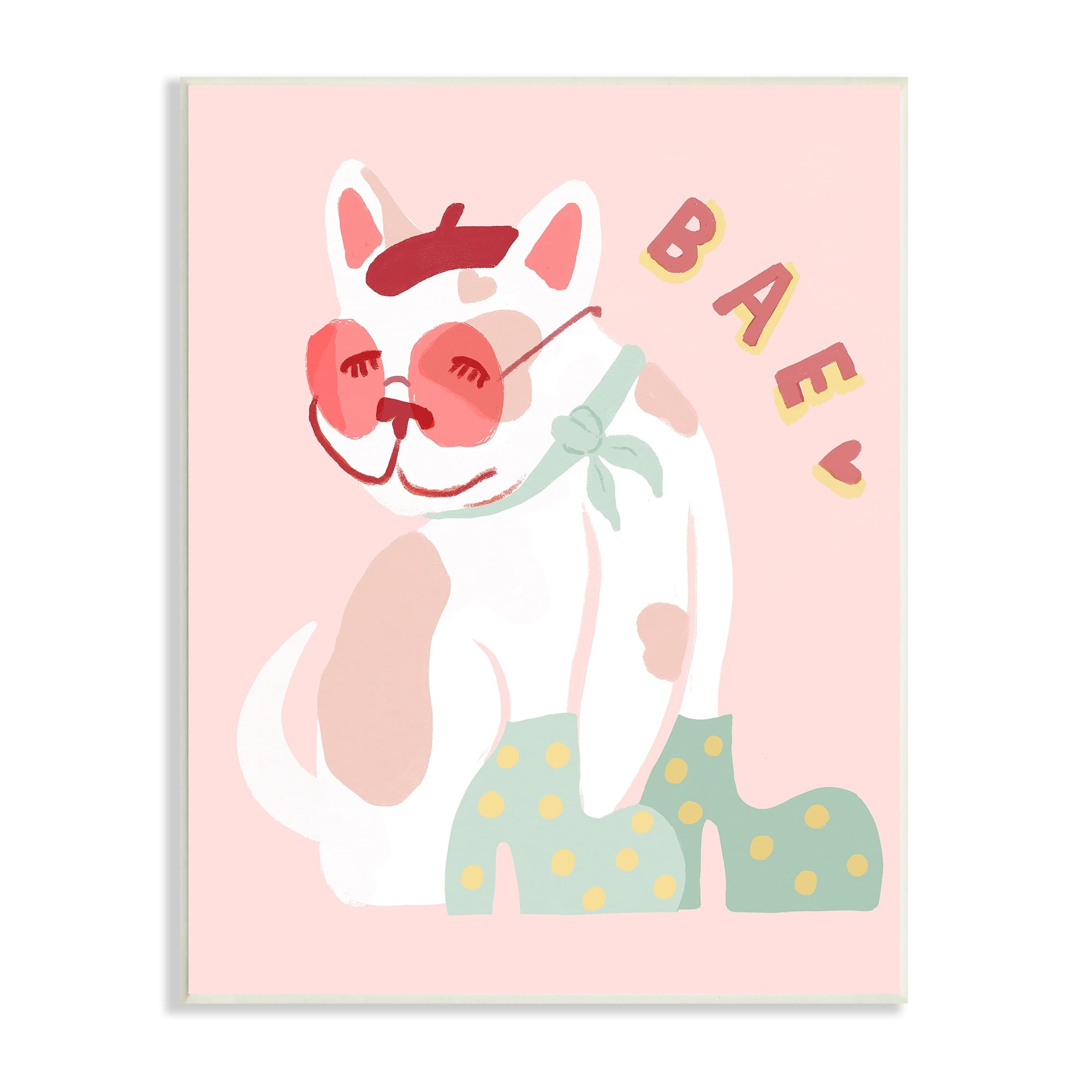 Stupell Industries Bae Heart Sentiment Parisian French Bulldog Beret Hat, 10 x 15, Design by Daphne Polselli