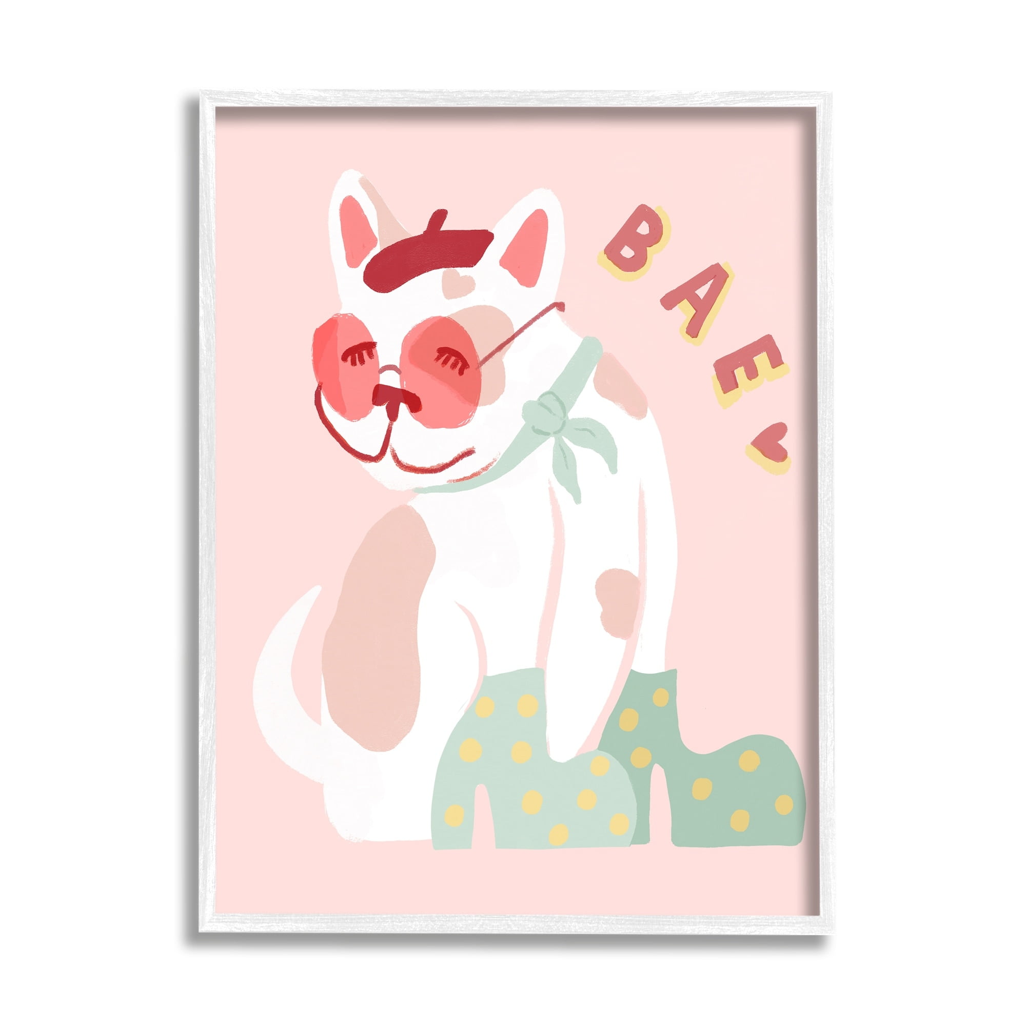 Stupell Industries Bae Heart Sentiment Parisian French Bulldog Beret Hat, 16 x 20, Design by Daphne Polselli