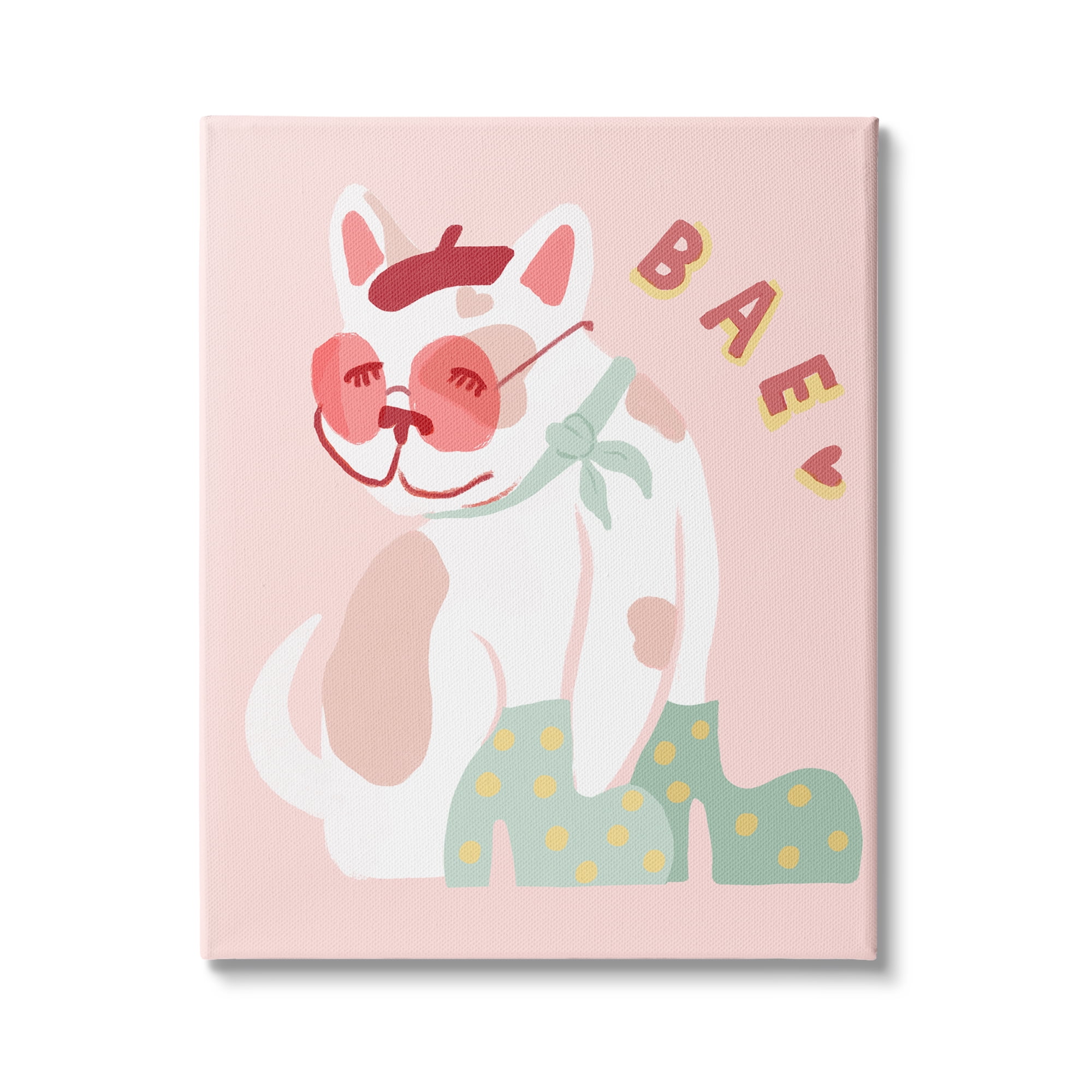 Stupell Industries Bae Heart Sentiment Parisian French Bulldog Beret Hat, 30 x 40, Design by Daphne Polselli