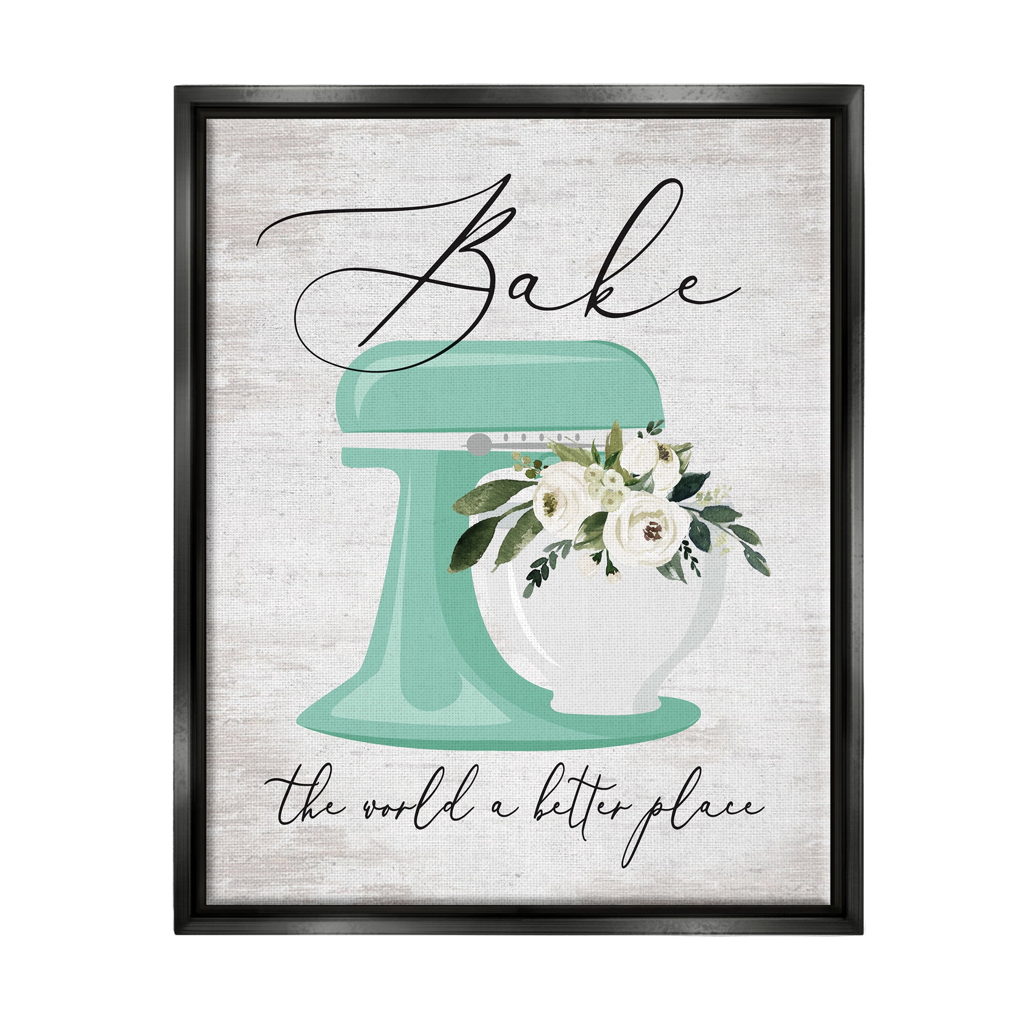 Stupell Industries Bake The World Phrase Food & Beverage Painting Black Floater Framed Art Print Wall Art, 17 x 21
