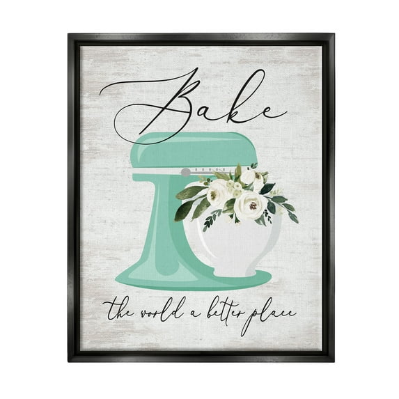 Stupell Industries Bake The World Phrase Food & Beverage Painting Black Floater Framed Art Print Wall Art, 25 x 31