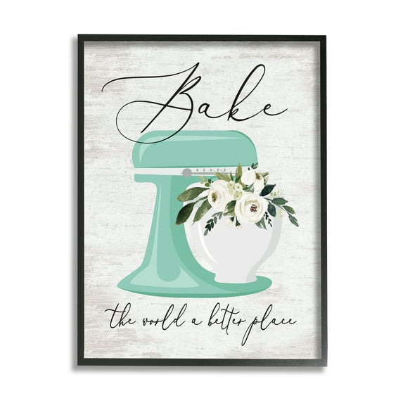 Stupell Industries Bake The World Phrase Food & Beverage Painting Black Framed Art Print Wall Art, 11 x 14