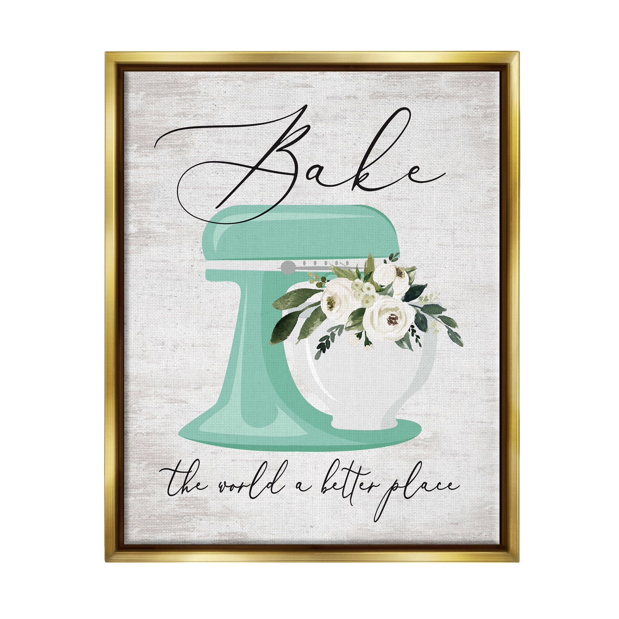 Stupell Industries Bake The World Phrase Food & Beverage Painting Gold Floater Framed Art Print Wall Art, 17 x 21