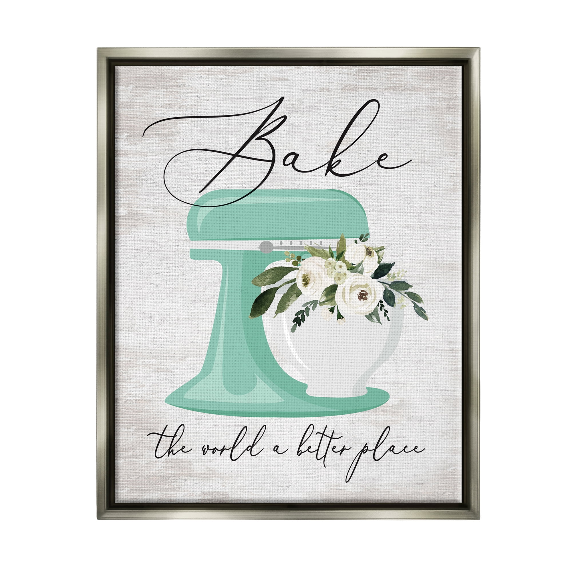 Stupell Industries Bake The World Phrase Food & Beverage Painting Gray Floater Framed Art Print Wall Art, 17 x 21
