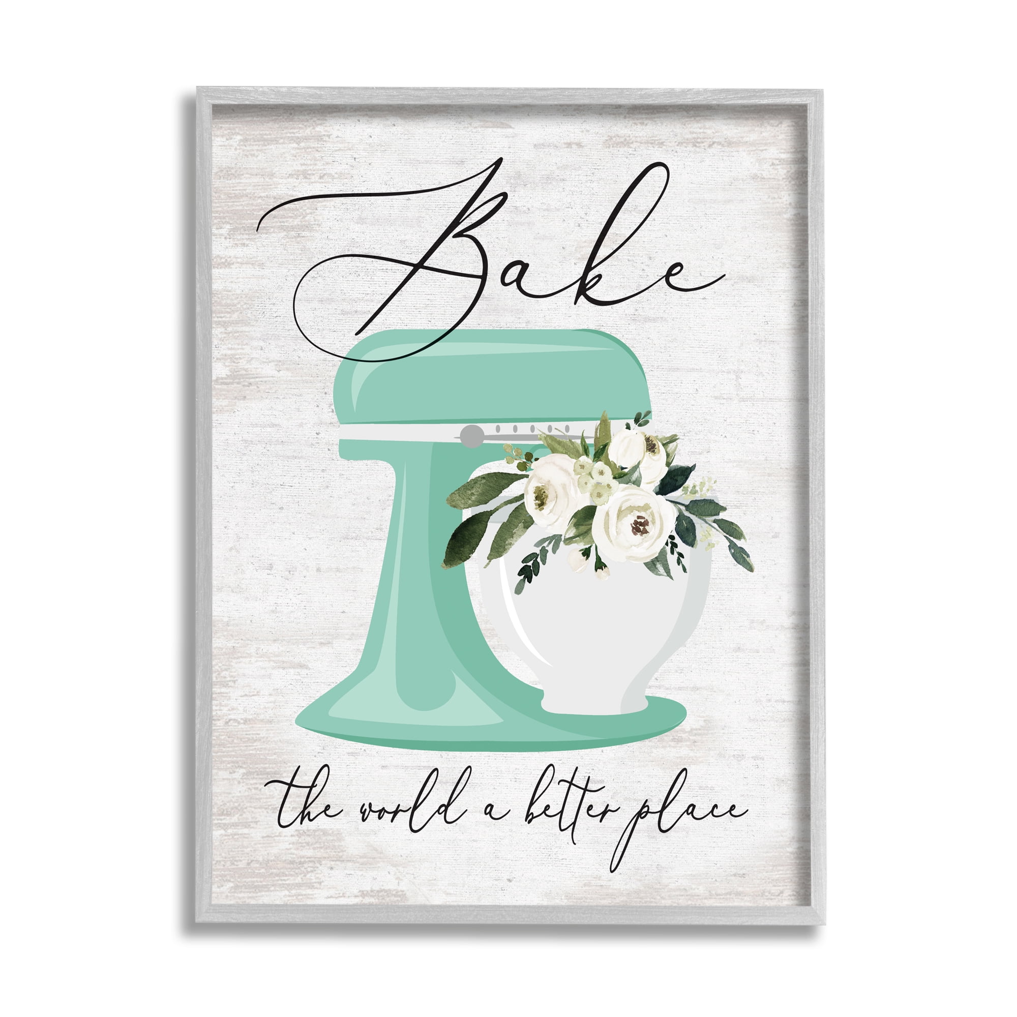 Stupell Industries Bake The World Phrase Food & Beverage Painting Gray Framed Art Print Wall Art, 16 x 20