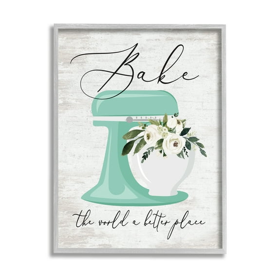 Stupell Industries Bake The World Phrase Food & Beverage Painting Gray Framed Art Print Wall Art, 24 x 30