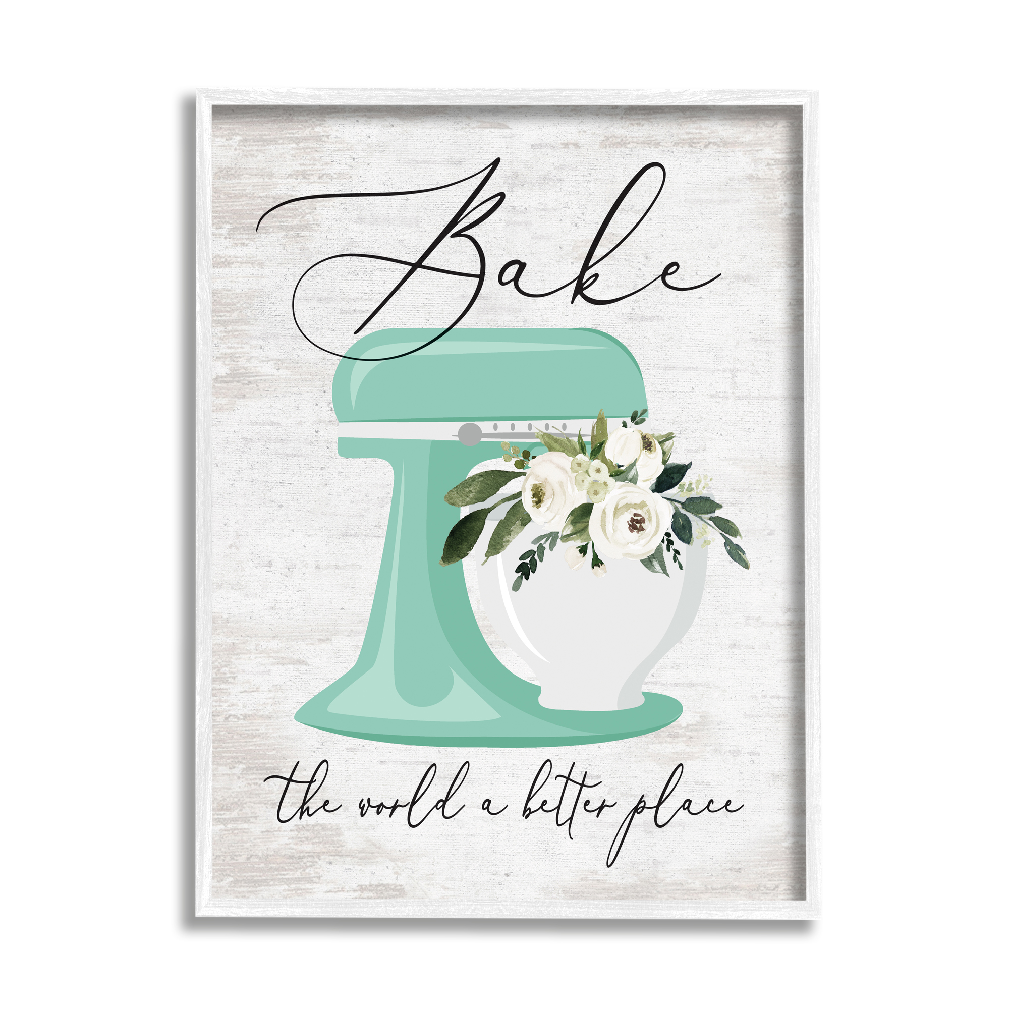 Stupell Industries Bake The World Phrase Food & Beverage Painting White Framed Art Print Wall Art, 16 x 20