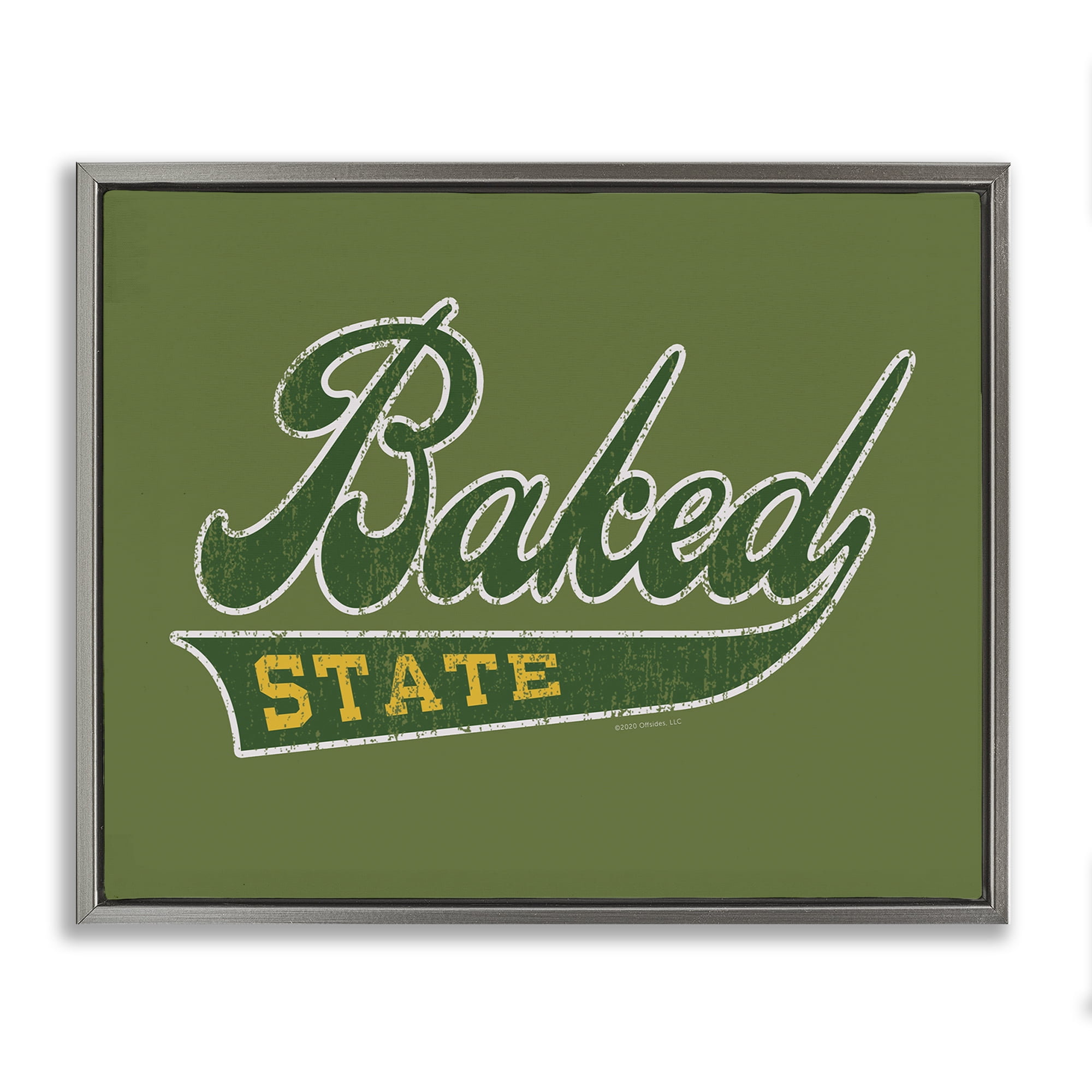 Stupell Industries Baked State Varsity Style Text & Numbers Painting Gray Floater Framed Canvas Art Print Wall Art, 21 x 17