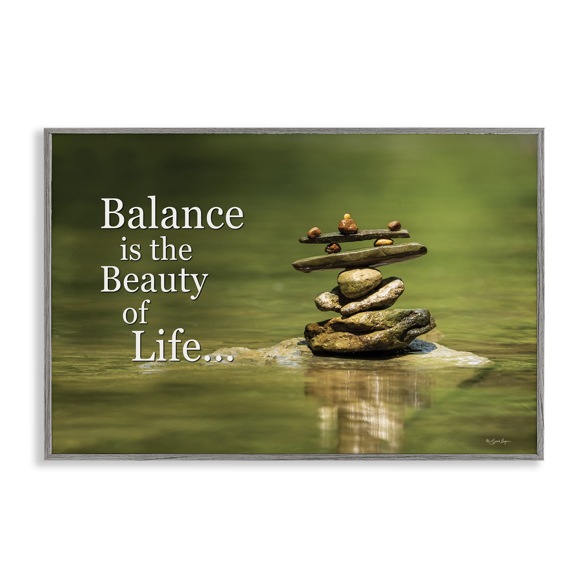 Stupell Industries Balance Is Beauty Landscape & Nature Painting Gray Framed Art Print Wall Art, 24 x 16