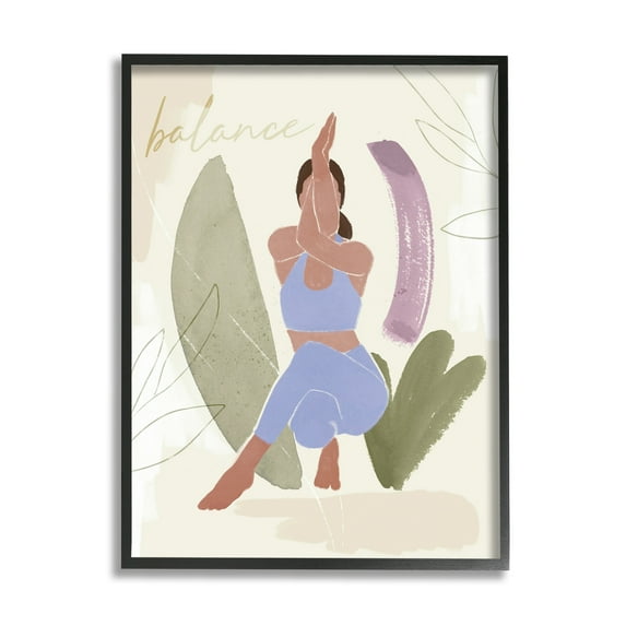 Stupell Industries Balance Text Yoga Fitness Person Botanical Brushstrokes , 16 x 20, Design by Victoria Barnes