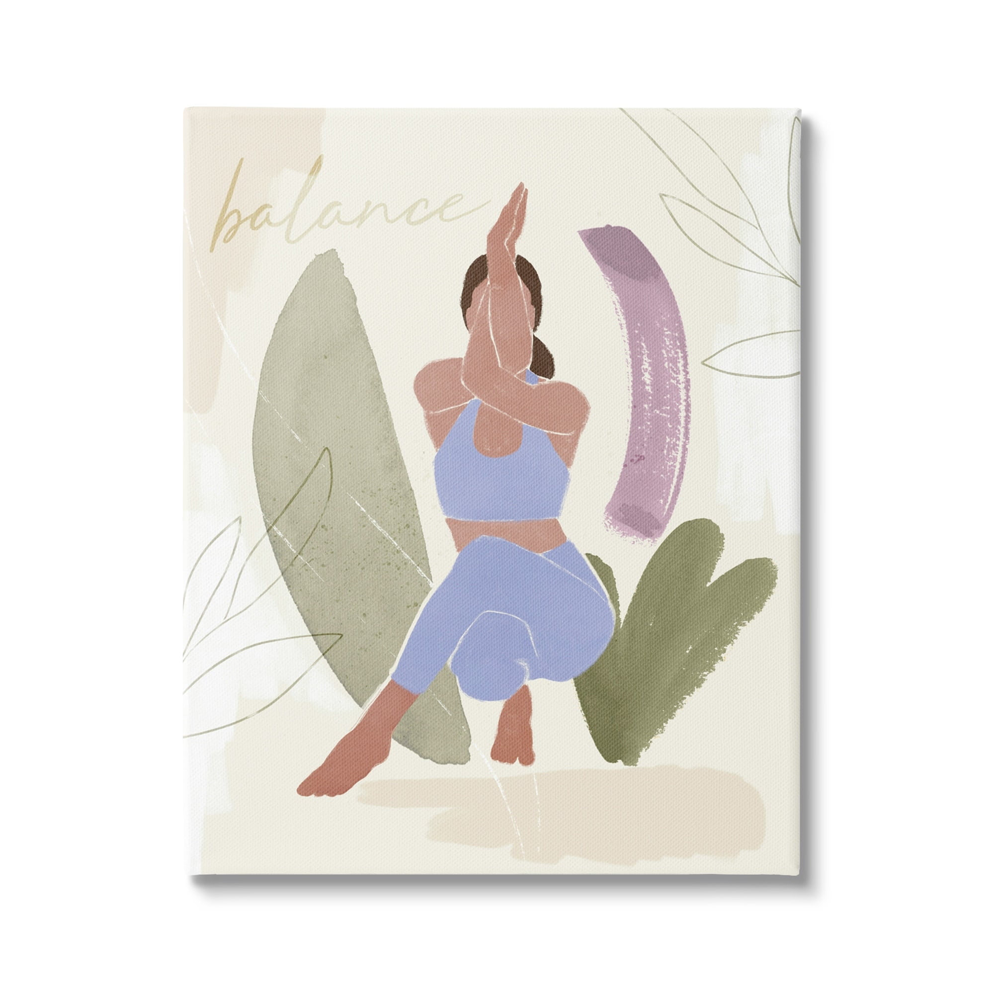 Stupell Industries Balance Text Yoga Fitness Person Botanical Brushstrokes , 30 x 40, Design by Victoria Barnes