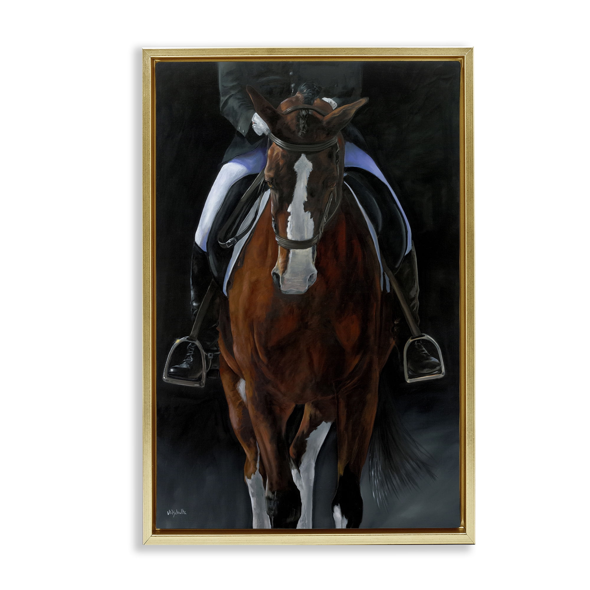 Stupell Industries Balance Trotting Horse Animals & Insects Painting Gold Floater Framed Canvas Art Print Wall Art, 17 x 25