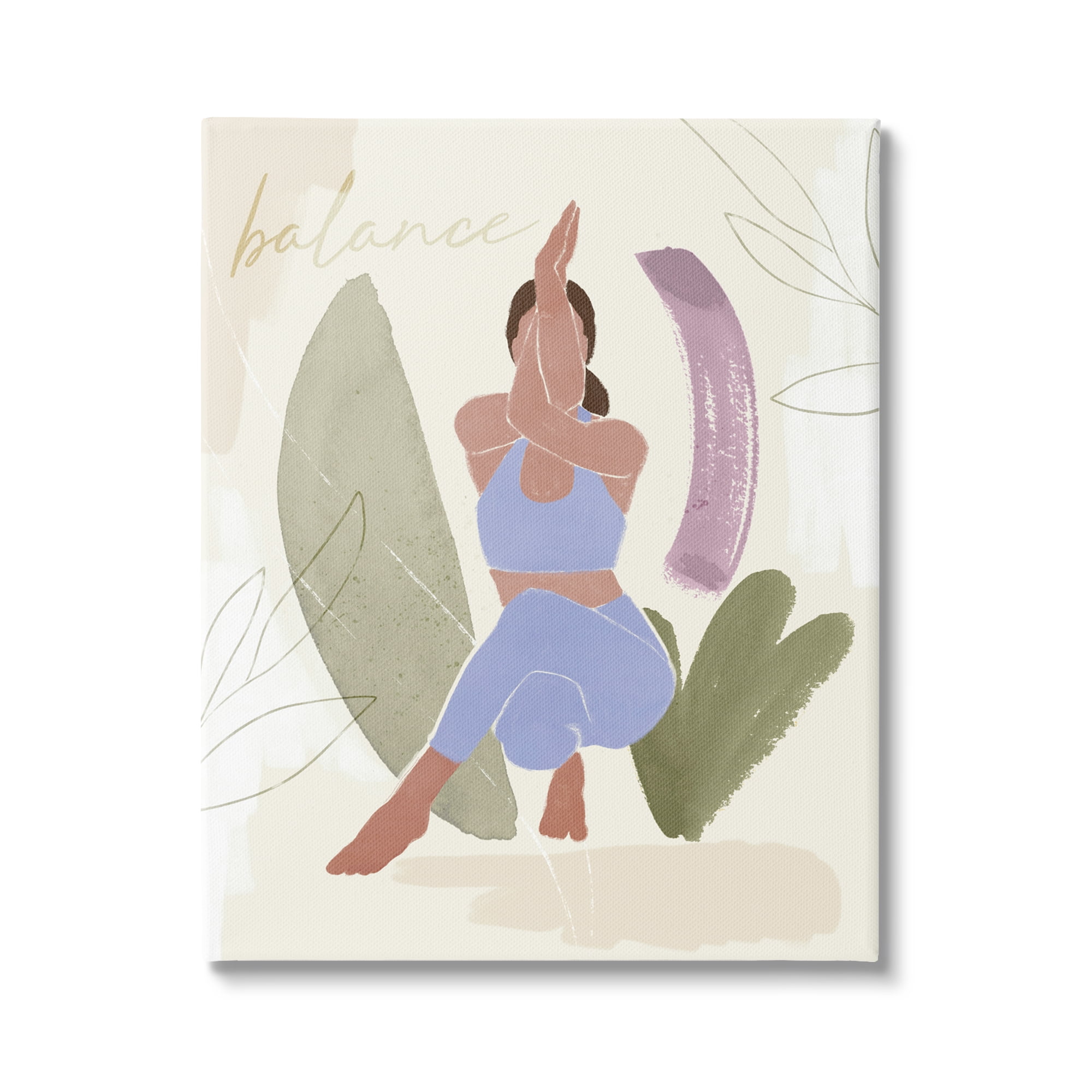 Stupell Industries Balance Typography Fitness Yoga Pose Botanical Motif Canvas Wall Art, 36 x 48, Design by Ros Ruseva