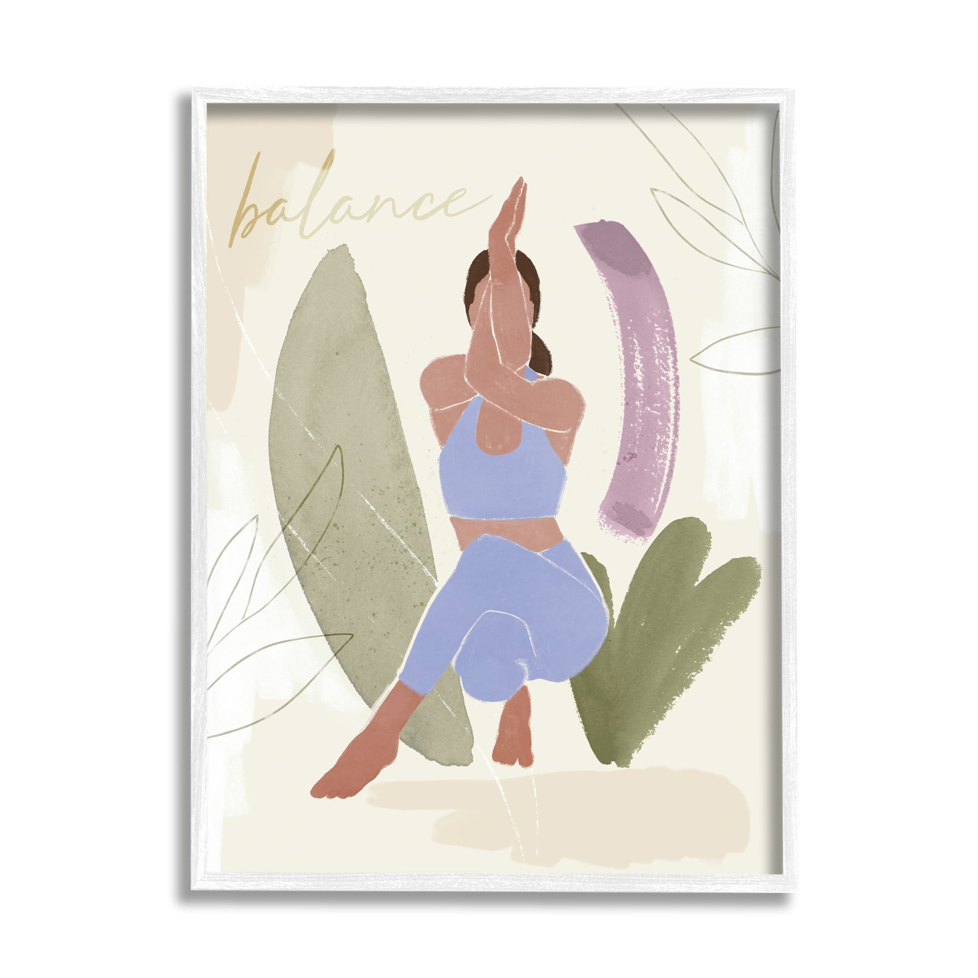 Balance Typography Fitness Yoga Pose Botanical Motif Sports Graphic Art Framed Art Print Wall Art