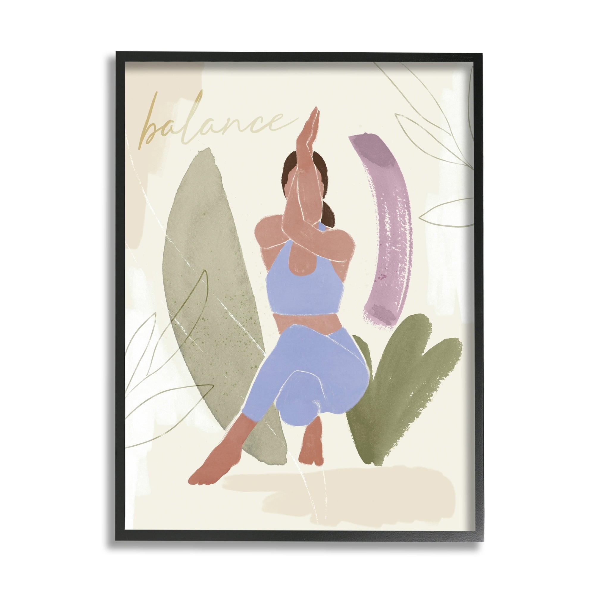 Stupell Industries Balance Typography Fitness Yoga Pose Botanical Motif Framed Wall Art, 24 x 30, Design by Ros Ruseva
