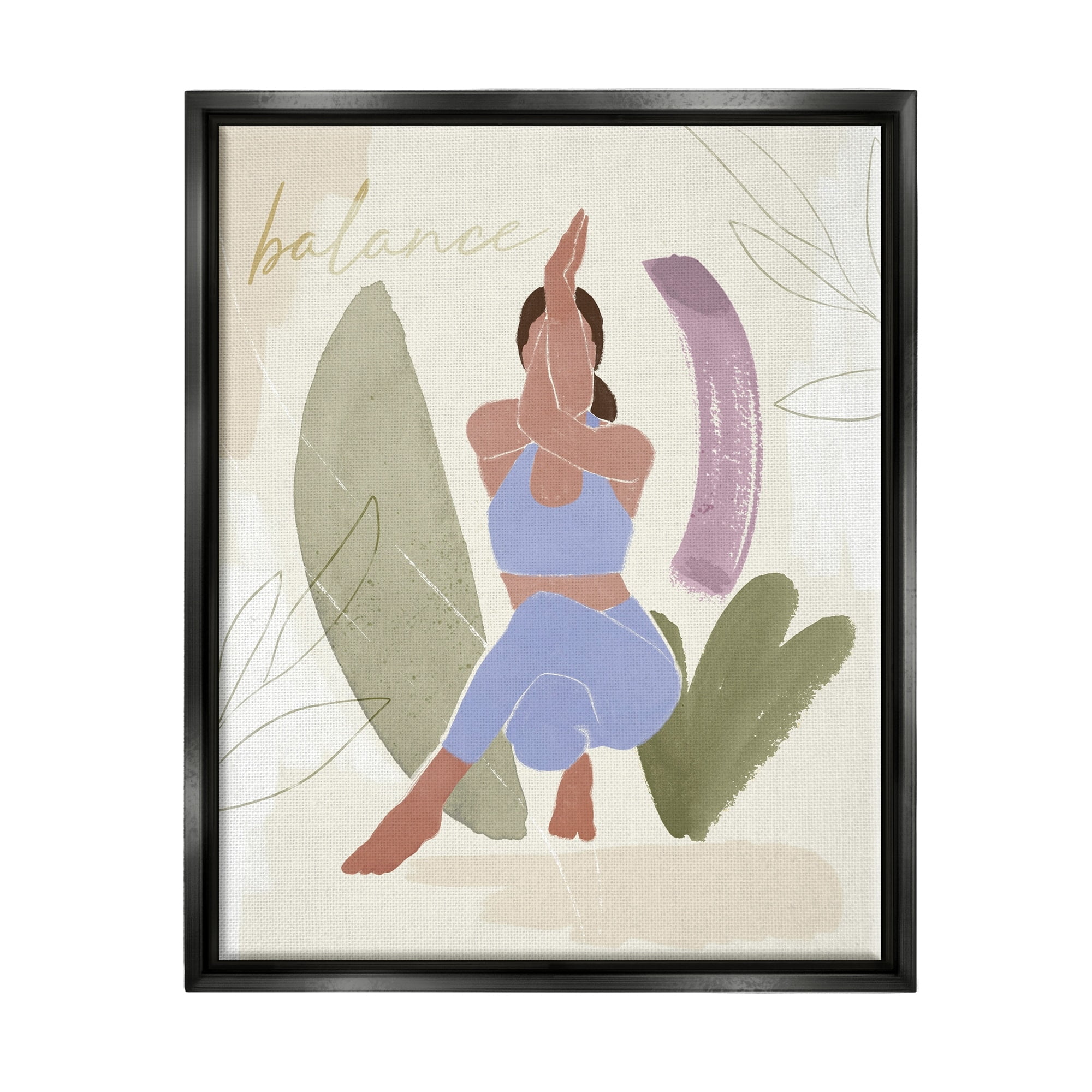 Stupell Industries Balance Typography Fitness Yoga Pose Botanical Motif Luster Gray Framed Floating Canvas Wall Art, 16x20, by Victoria Barnes