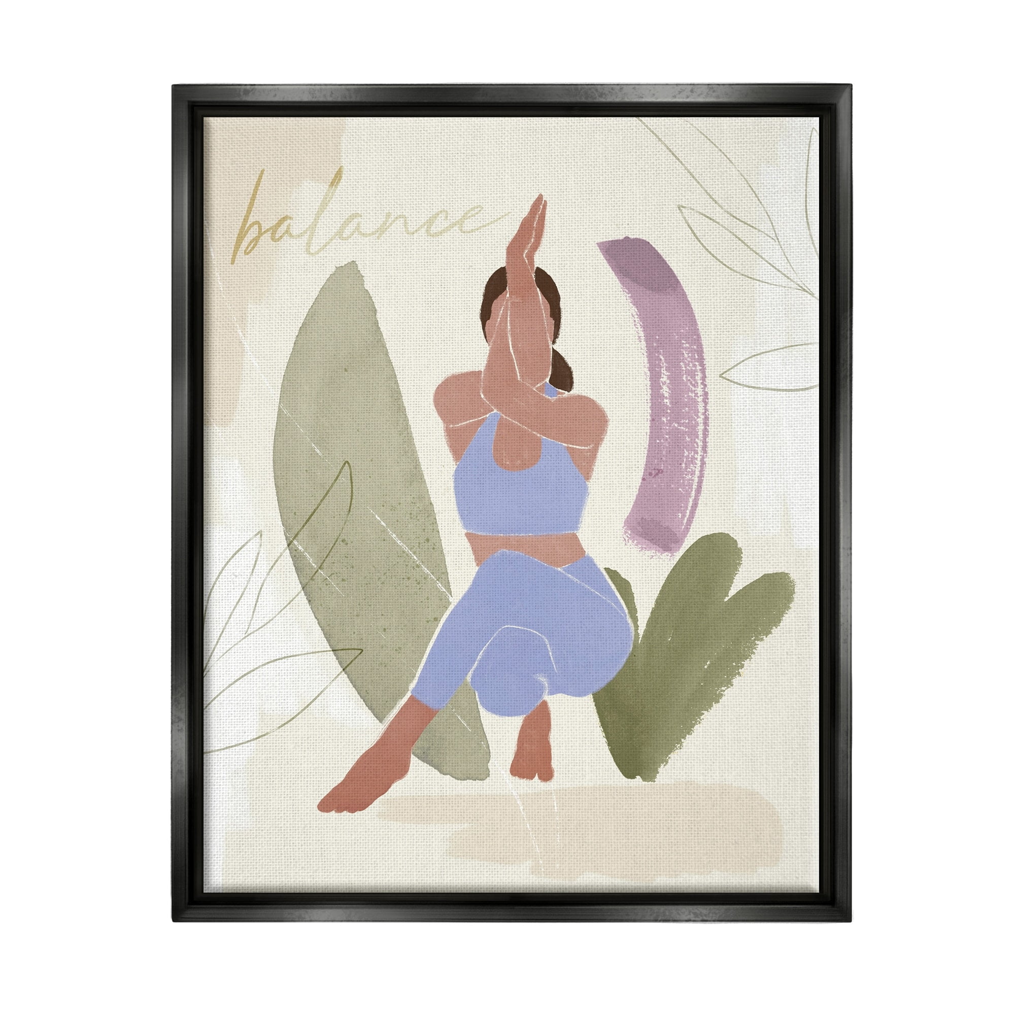 Stupell Industries Balance Typography Fitness Yoga Pose Botanical Motif Metallic Gold Framed Floating Canvas Wall Art, 24x30, by Victoria Barnes