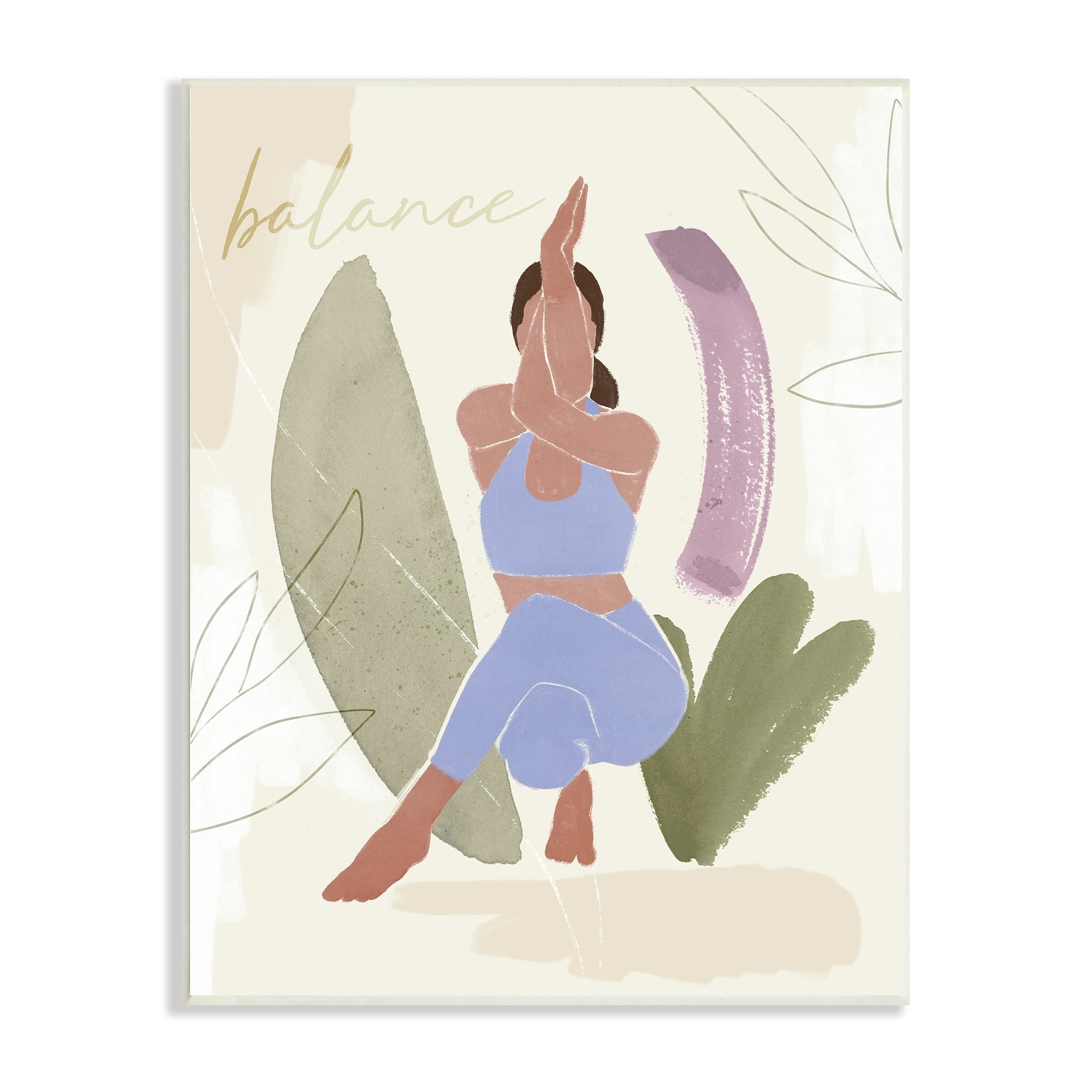 Stupell Industries Balance Typography Fitness Yoga Pose Botanical Motif Wood Wall Art, 10 x 15, Design by Ros Ruseva