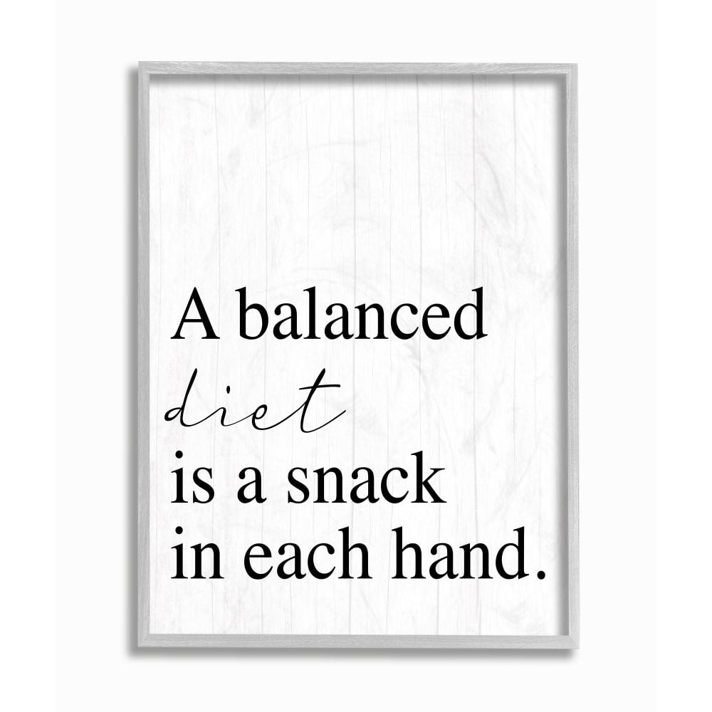 Stupell Industries Balanced Diet is Snacking Humor Kitchen Food Phrase Framed Wall Art Design by Daphne Polselli, 11" x 14", Gray Framed