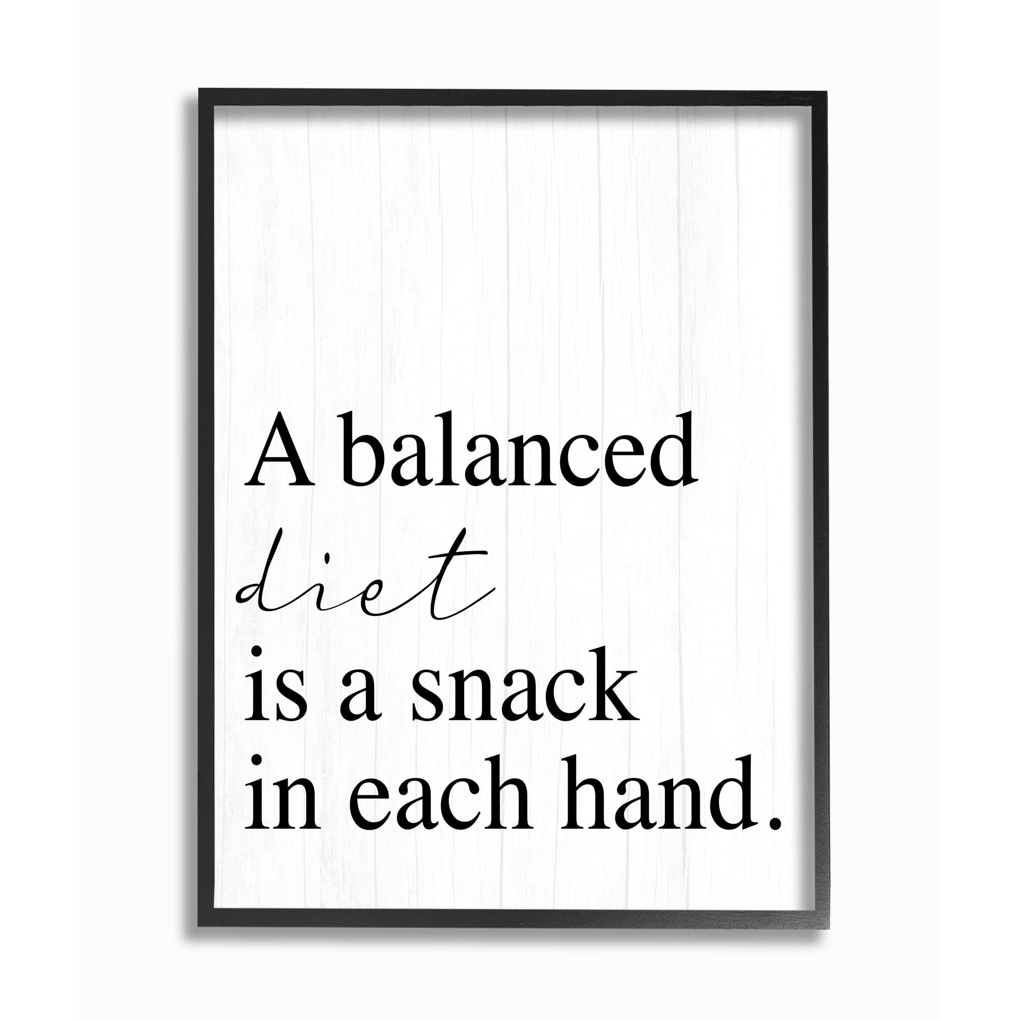 Stupell Industries Balanced Diet is Snacking Humor Kitchen Food Phrase Framed Wall Art Design by Daphne Polselli, 24" x 30", Black Framed